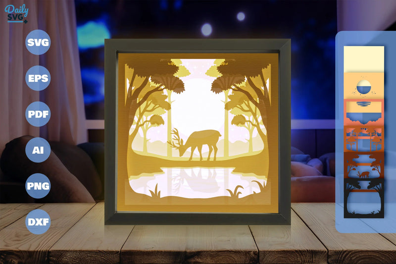 Deer at Lakeside Papercut SVG Bundle - CraftNest - Digital Crafting and Art
