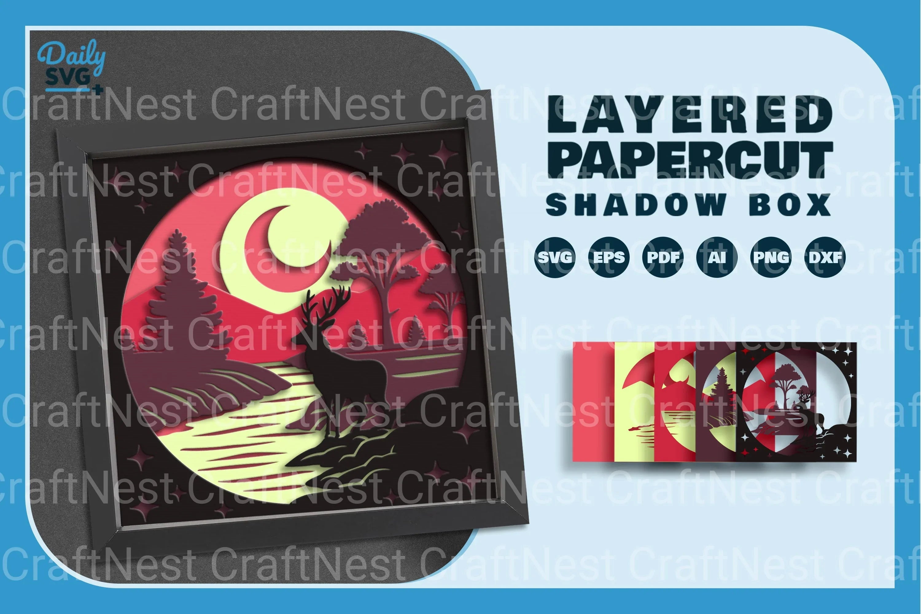 Deer Riverside Papercut SVG Bundle