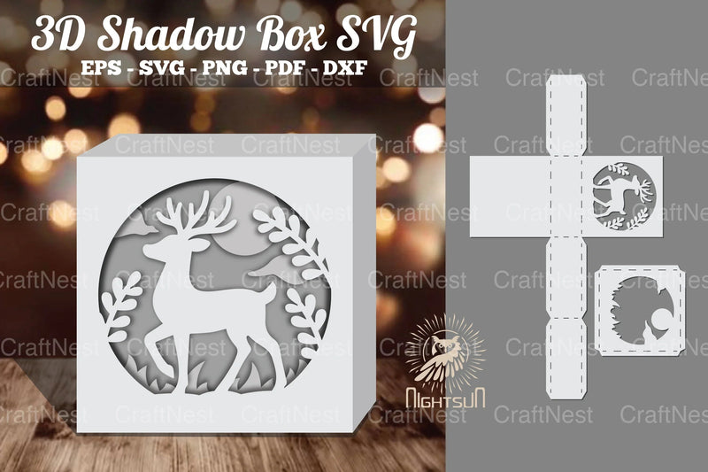 Deer in Forest Papercut Shadow Box Design - CraftNest - Digital Crafting and Art