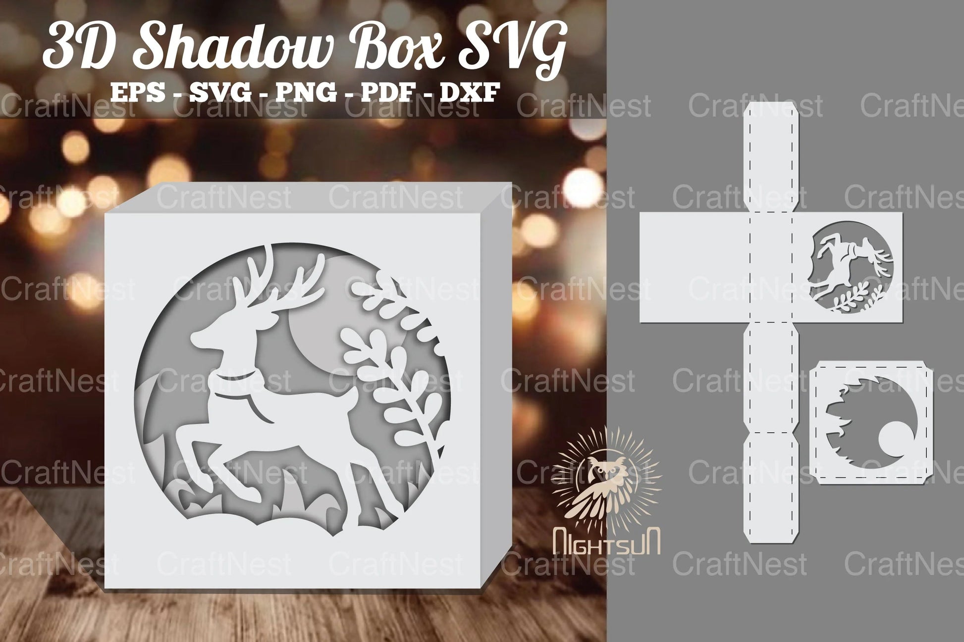 Deer in Forest Papercut Shadow Box Design Bundle - CraftNest - Digital Crafting and Art