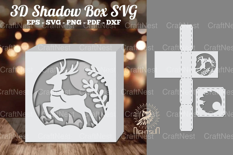 Deer in Forest Papercut Shadow Box Design Bundle - CraftNest - Digital Crafting and Art