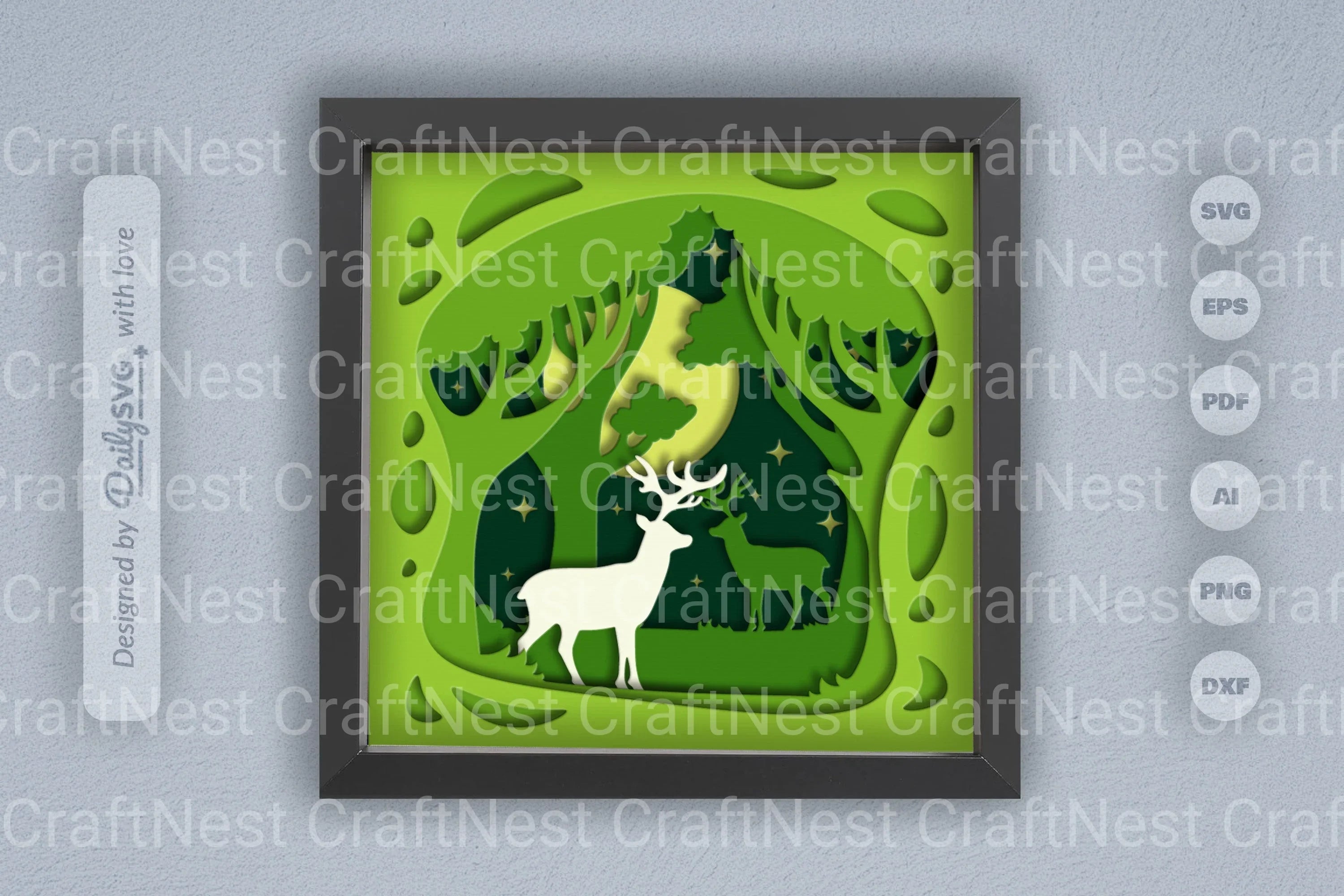 Deer in Rainforest Papercut SVG Bundle