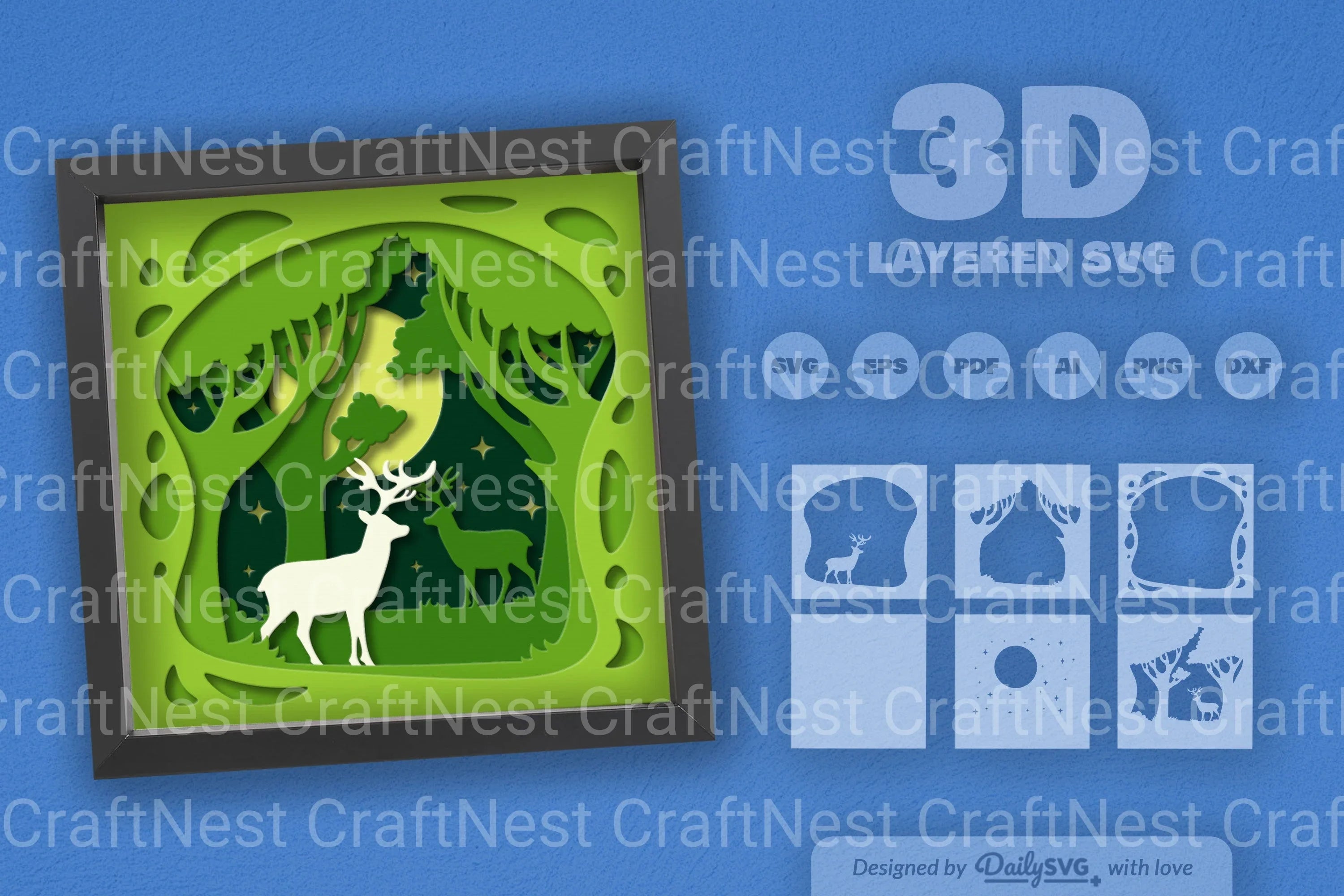 Deer in Rainforest Papercut SVG Bundle