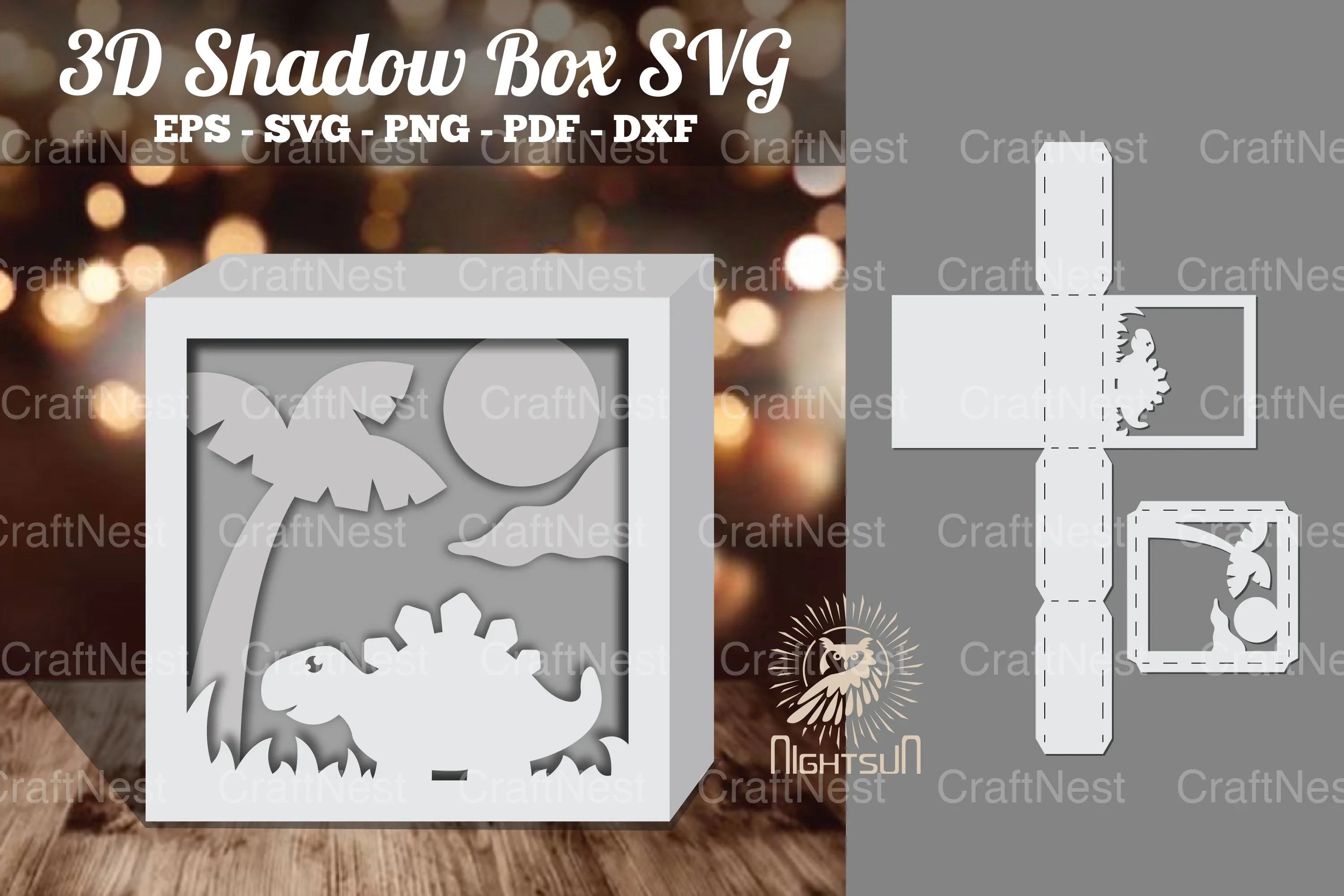 Dinosaur 3D Papercut Shadow Box SVG Bundle - CraftNest - Digital Crafting and Art