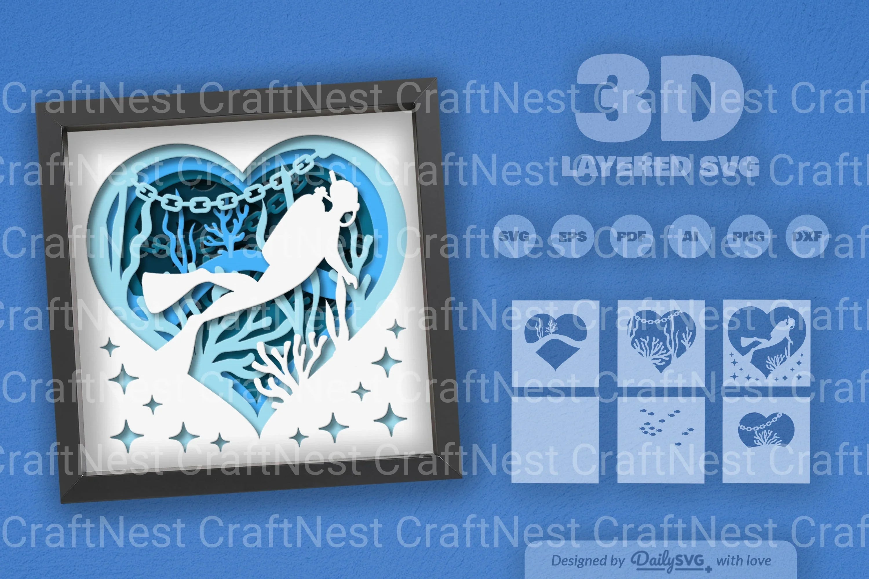 Dive Into Ocean Heart Papercut SVG Bundle