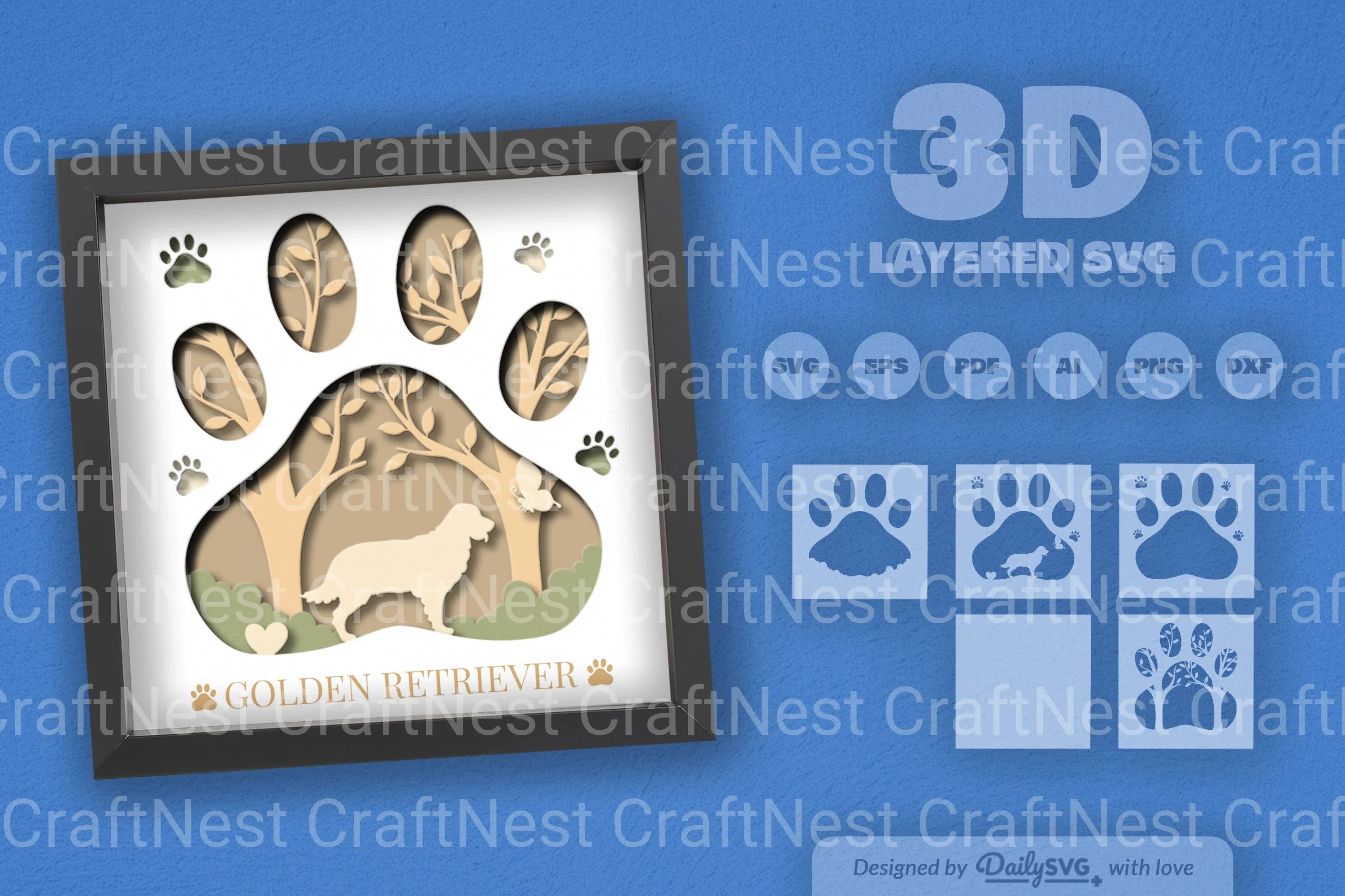 Golden Retriever Papercut SVG Bundle