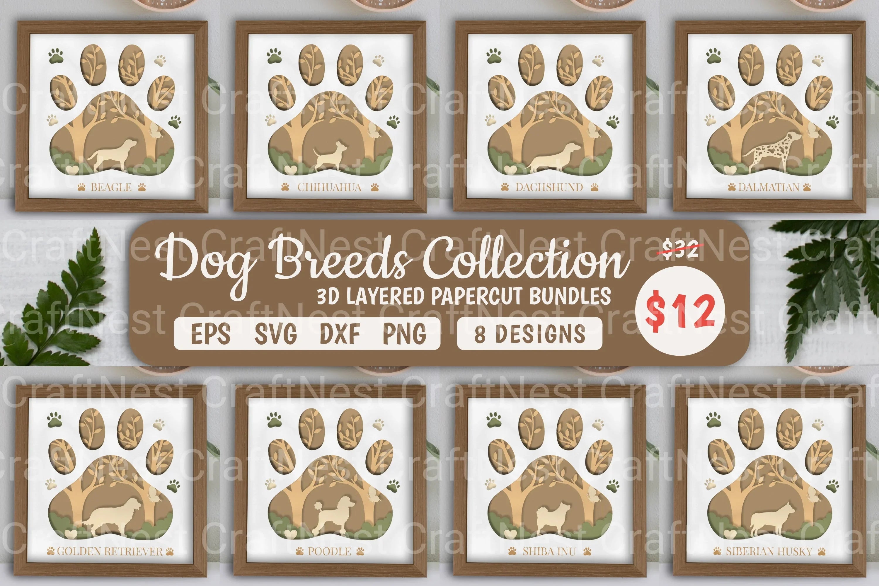 Daily Dog Breeds Collection Layered Papercut SVG