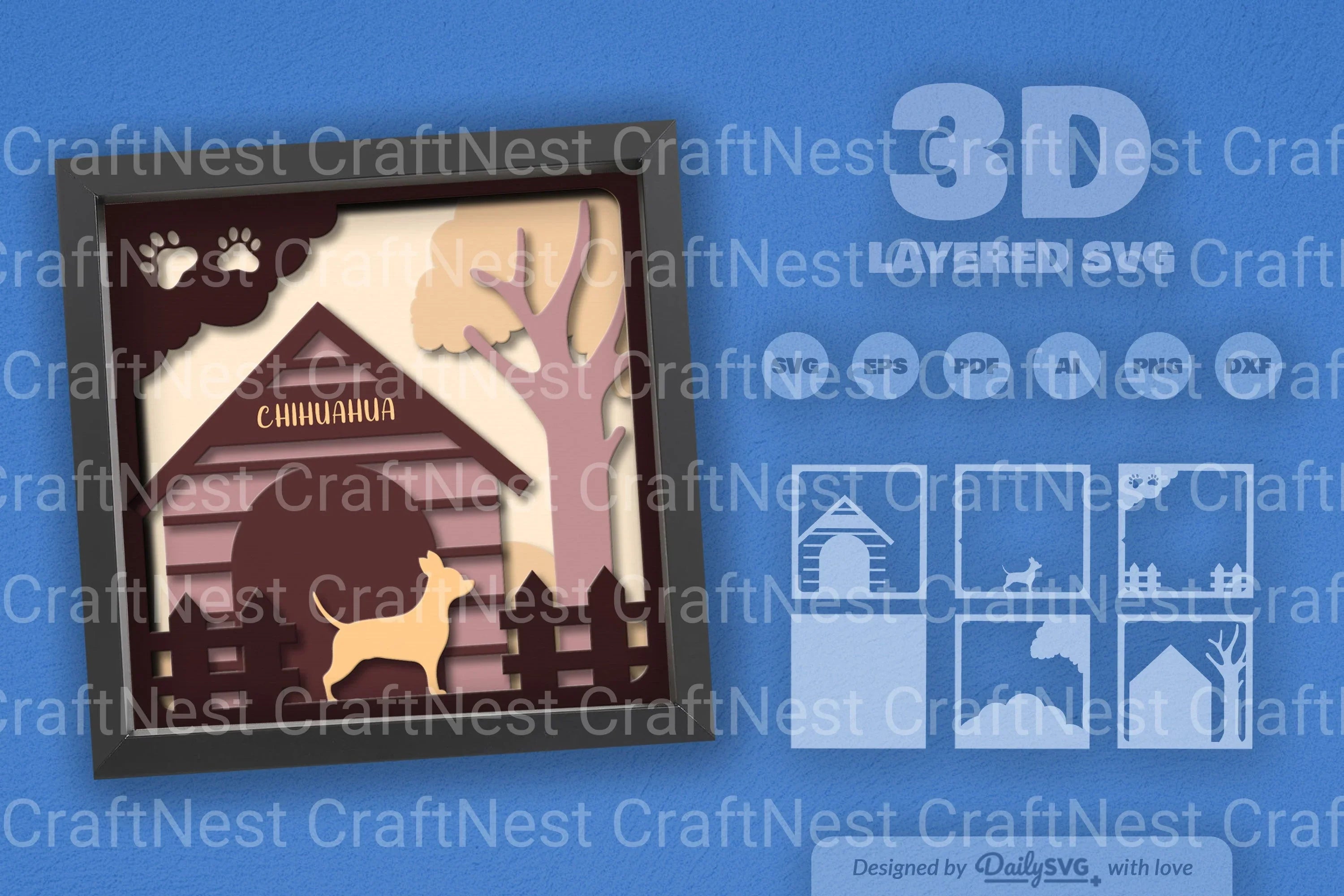 Chihuahua Dog House Papercut SVG Bundle