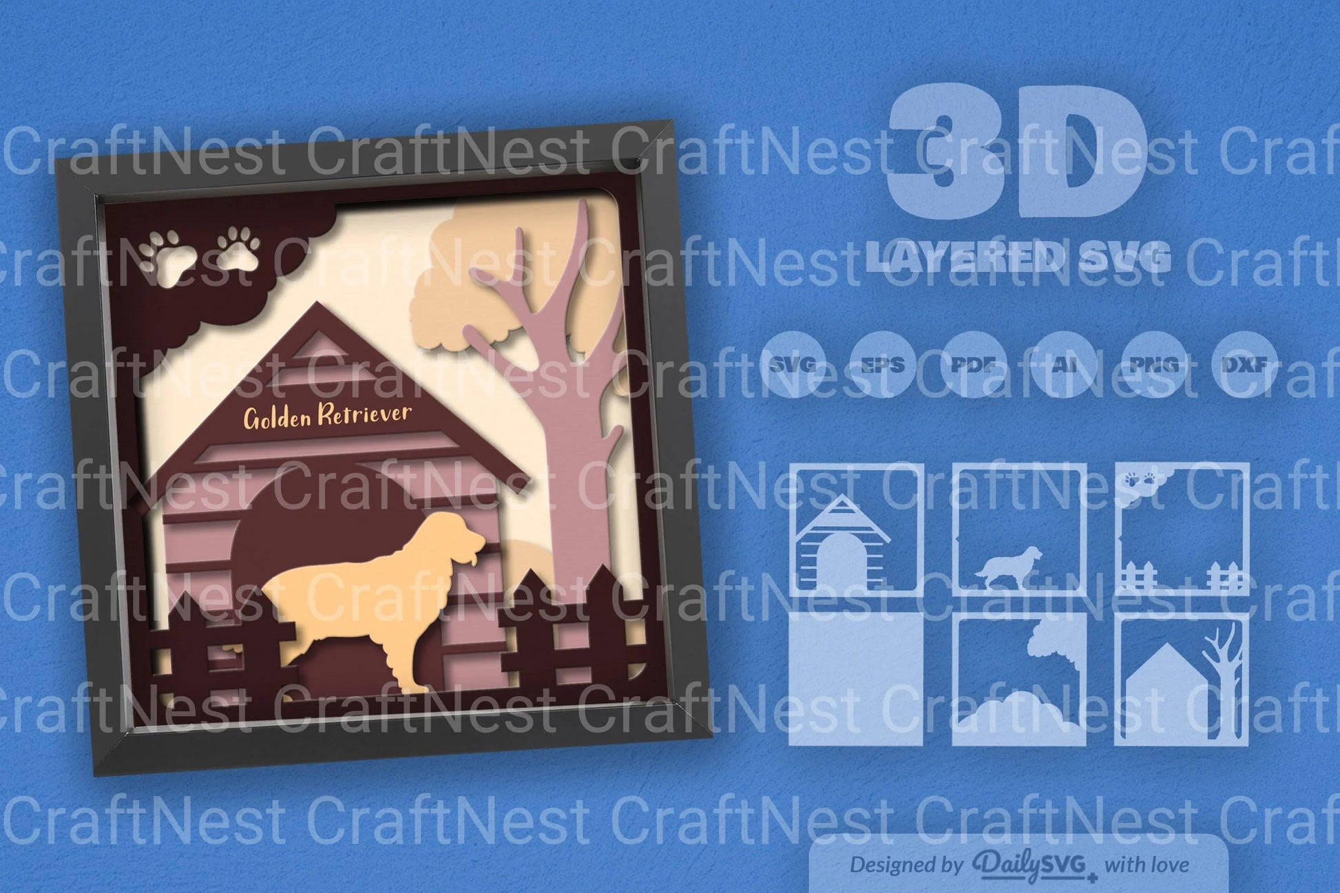 Golden Retriever Dog House Papercut SVG Bundle - CraftNest - Digital Crafting and Art
