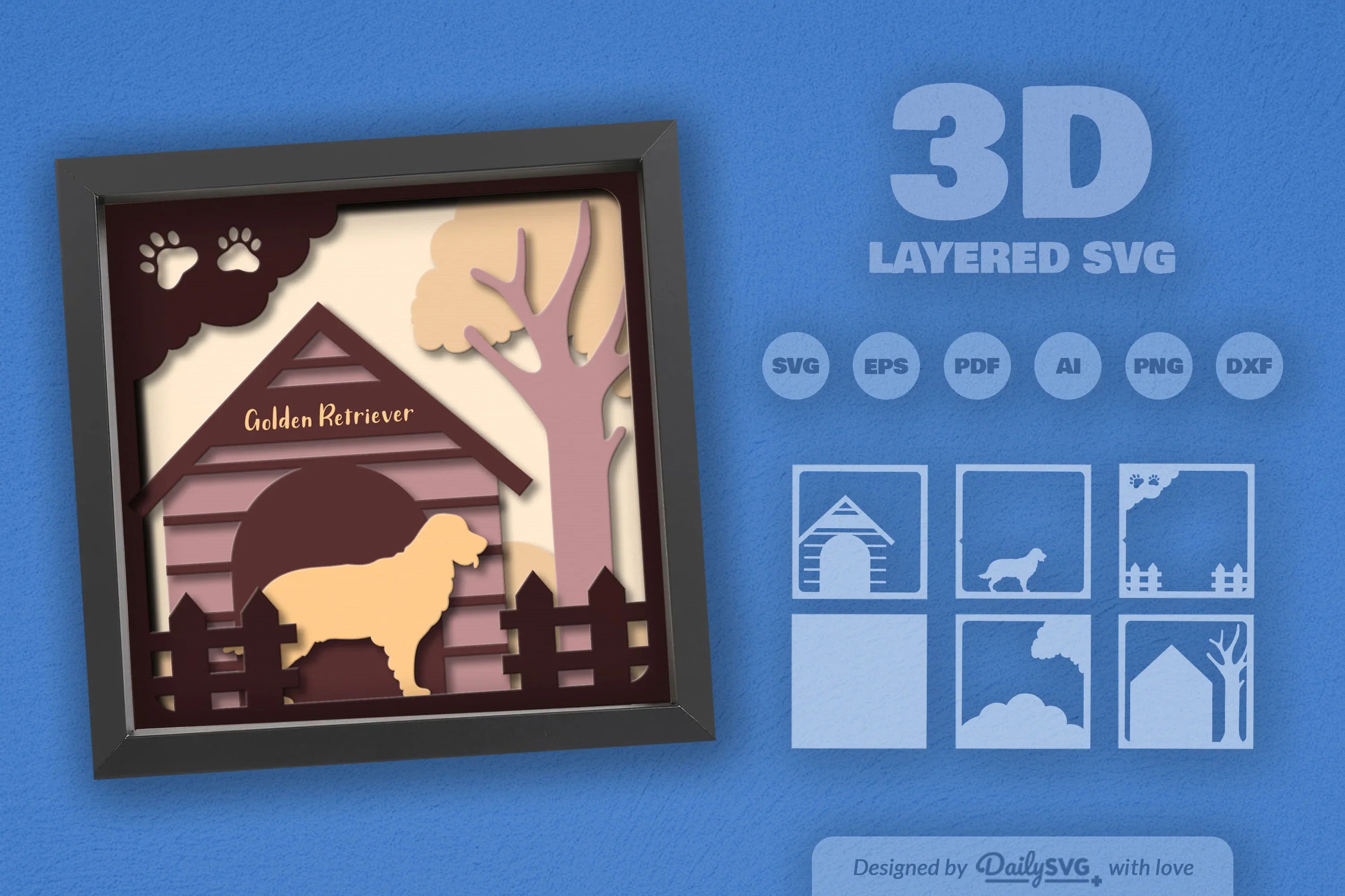 Golden Retriever Dog House Papercut SVG Bundle - CraftNest - Digital Crafting and Art