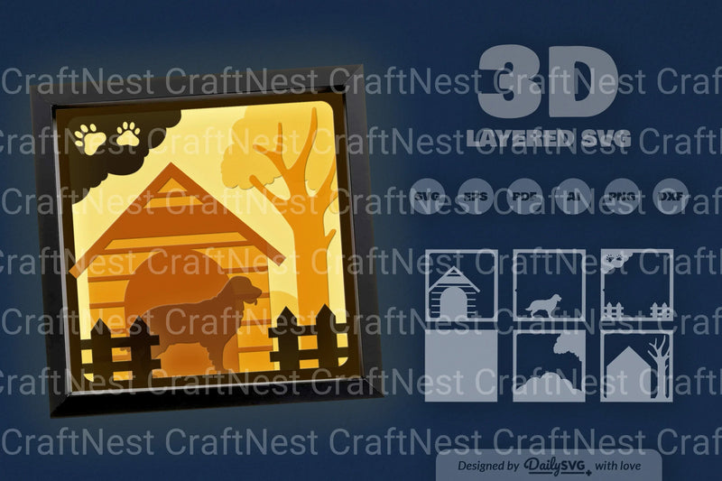 Golden Retriever Dog House Papercut SVG Bundle - CraftNest - Digital Crafting and Art