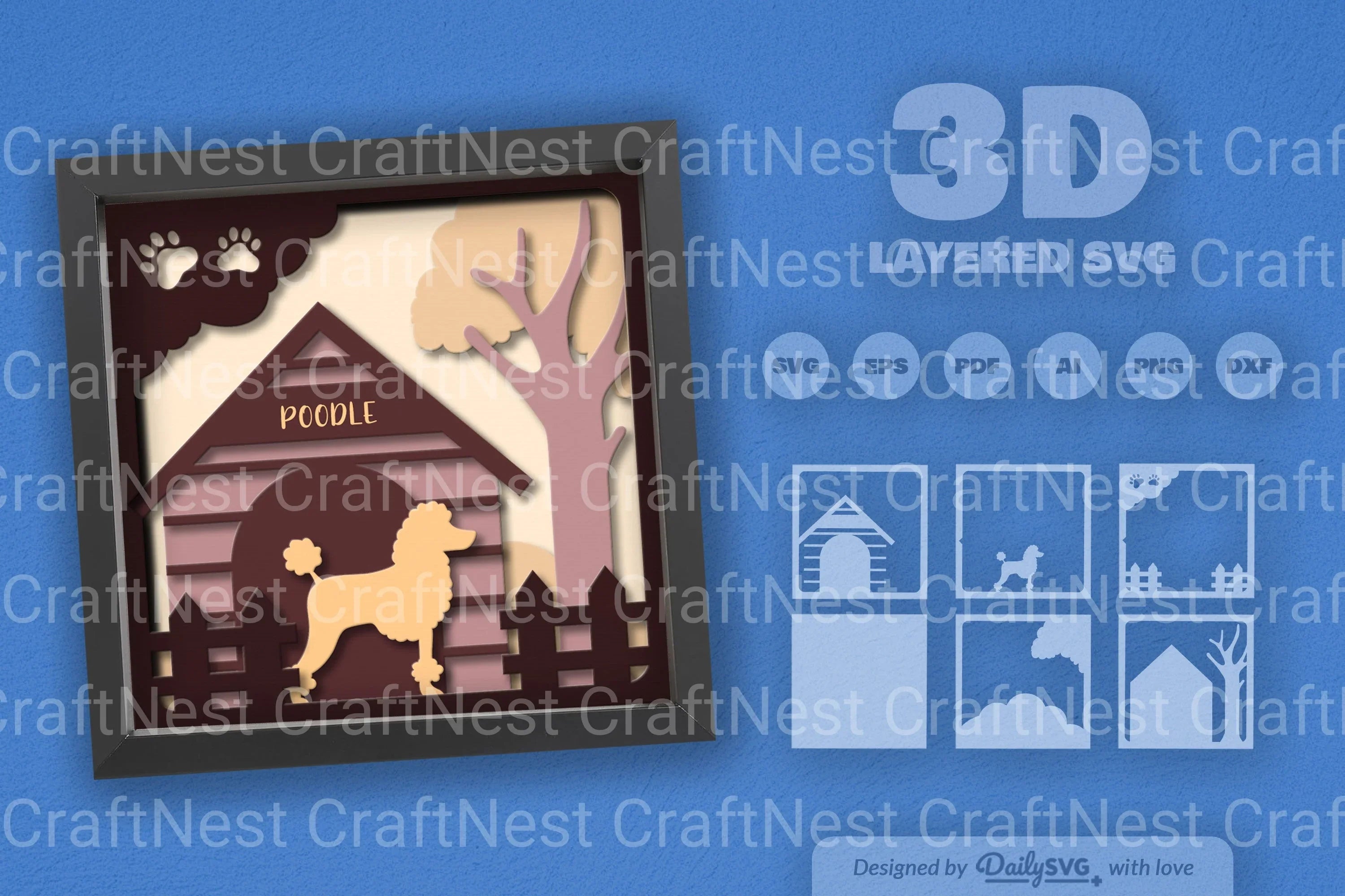 Dog House Papercut Poodle SVG Bundle