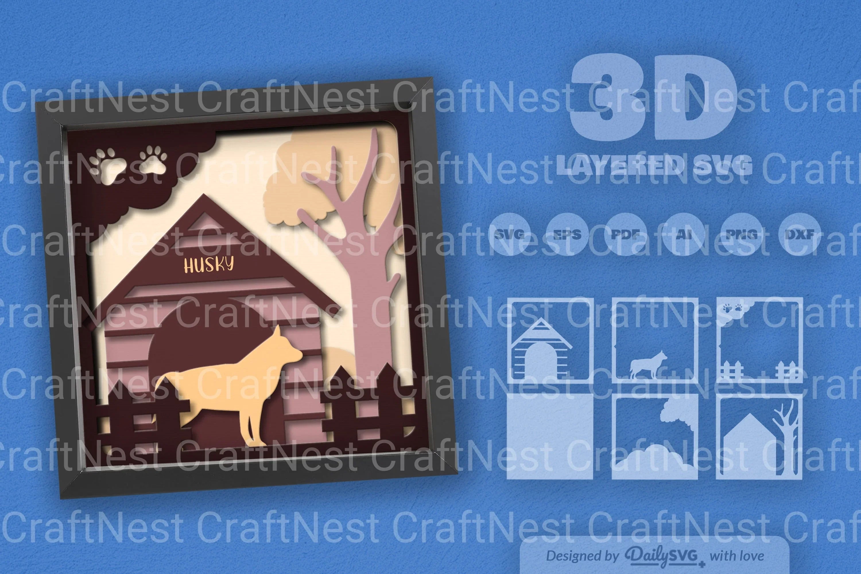Siberian Husky Dog House Papercut SVG Bundle