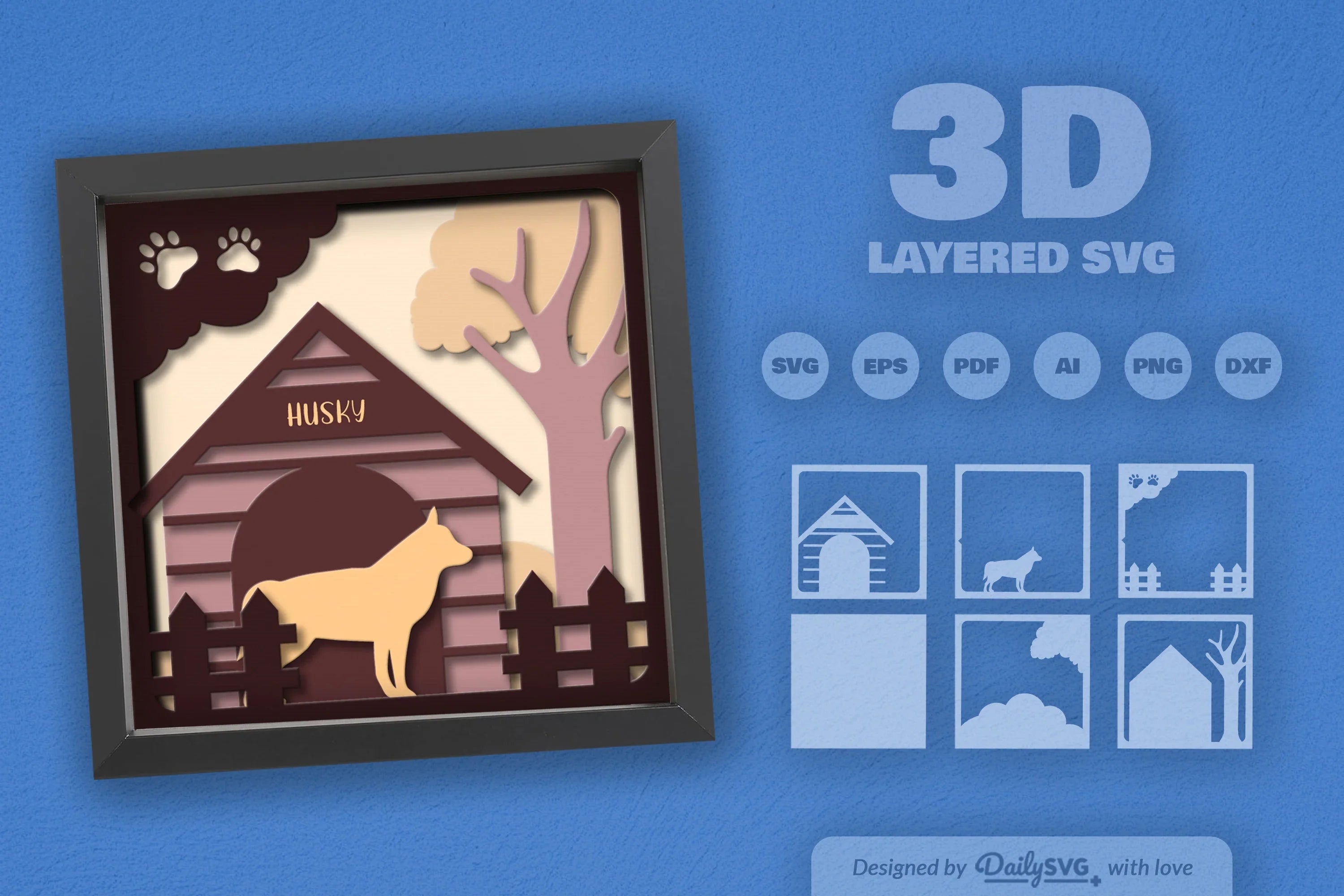 Siberian Husky Dog House Papercut SVG Bundle - CraftNest - Digital Crafting and Art