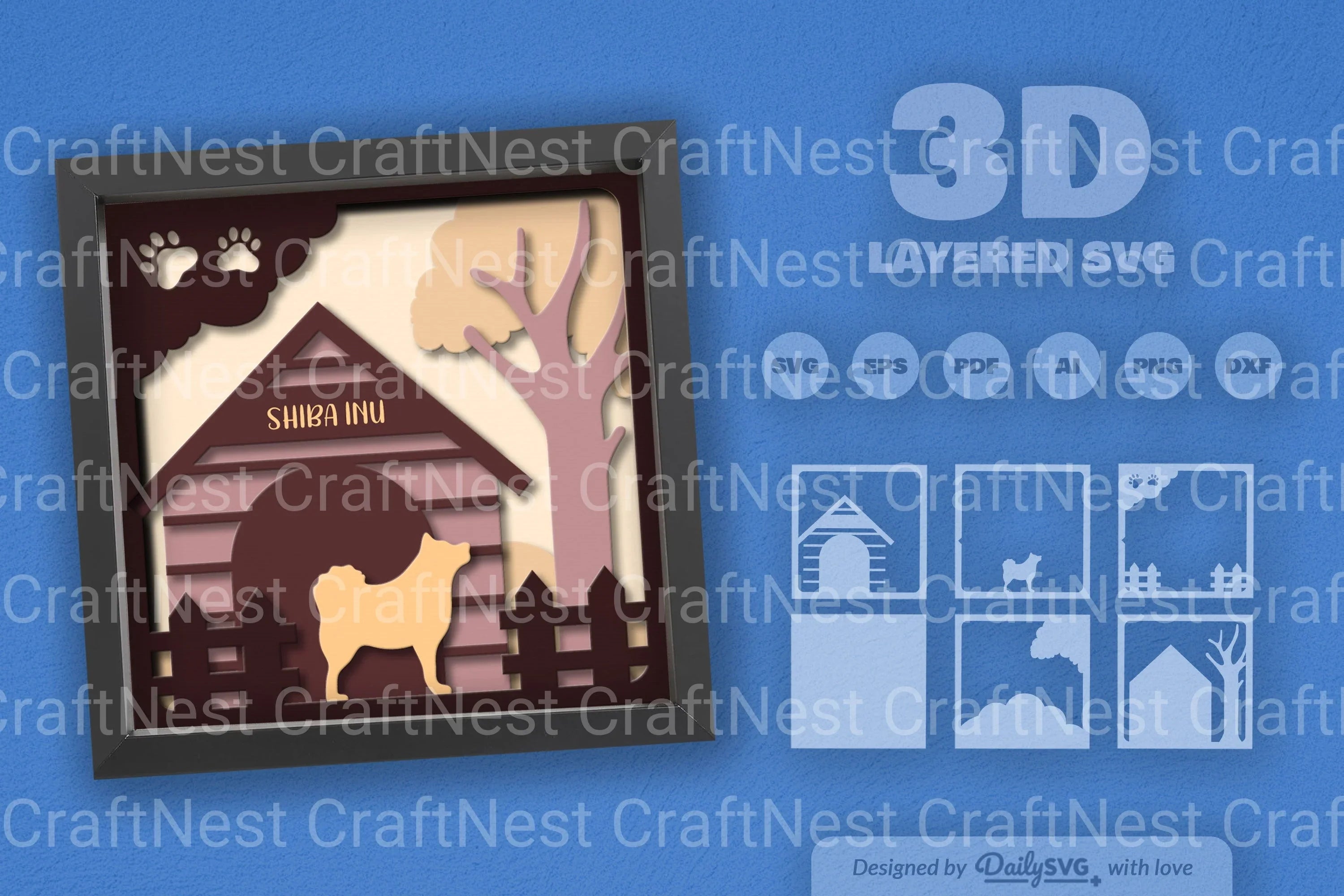 Shiba Inu Dog House Papercut SVG Bundle
