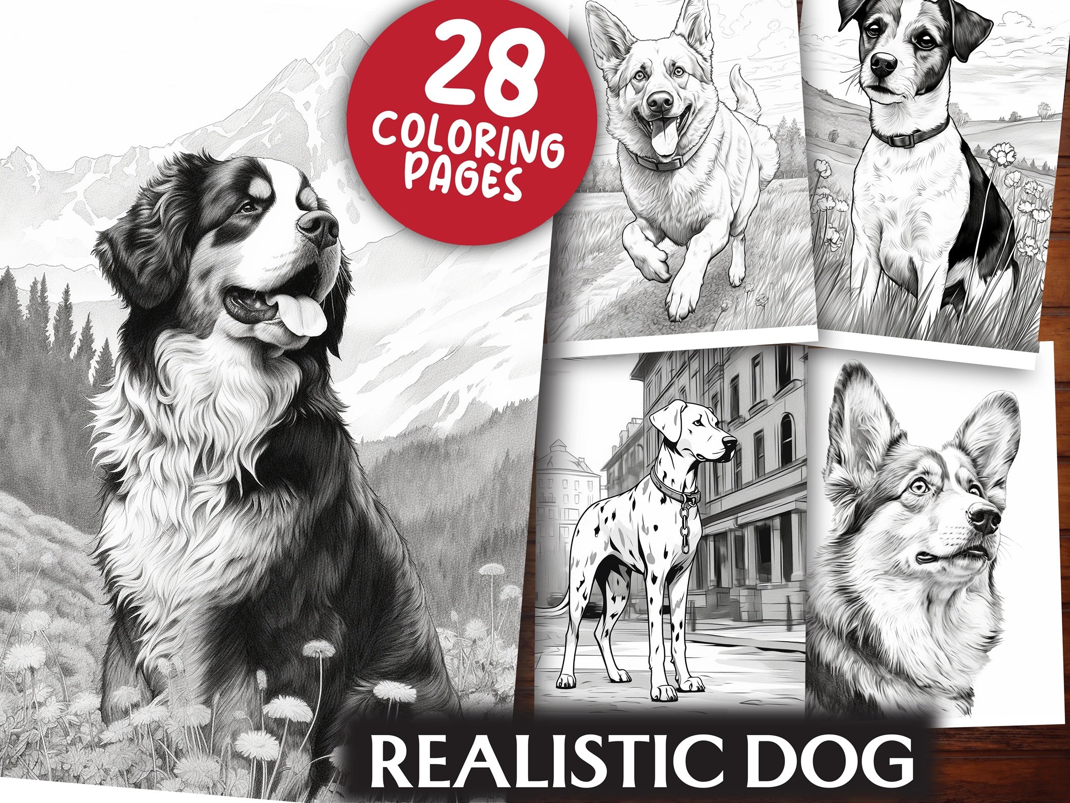 Realistic Dog Coloring Book