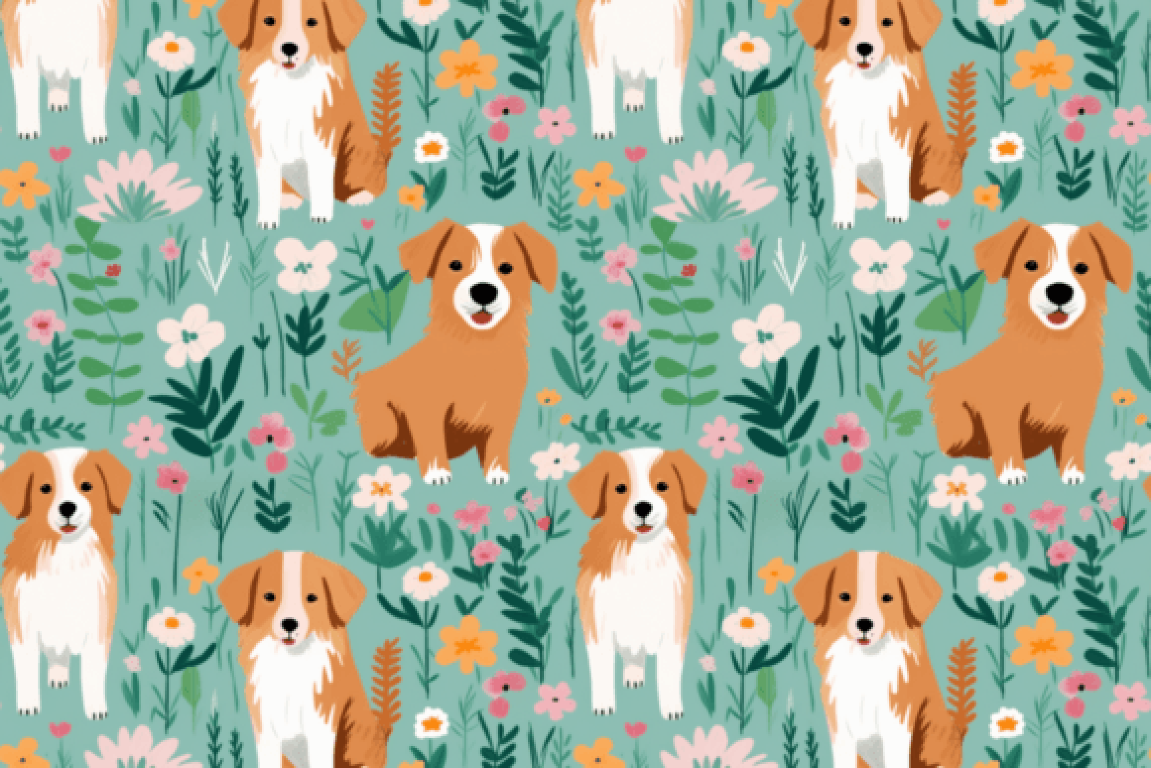 Floral Dog Seamless Digital Paper