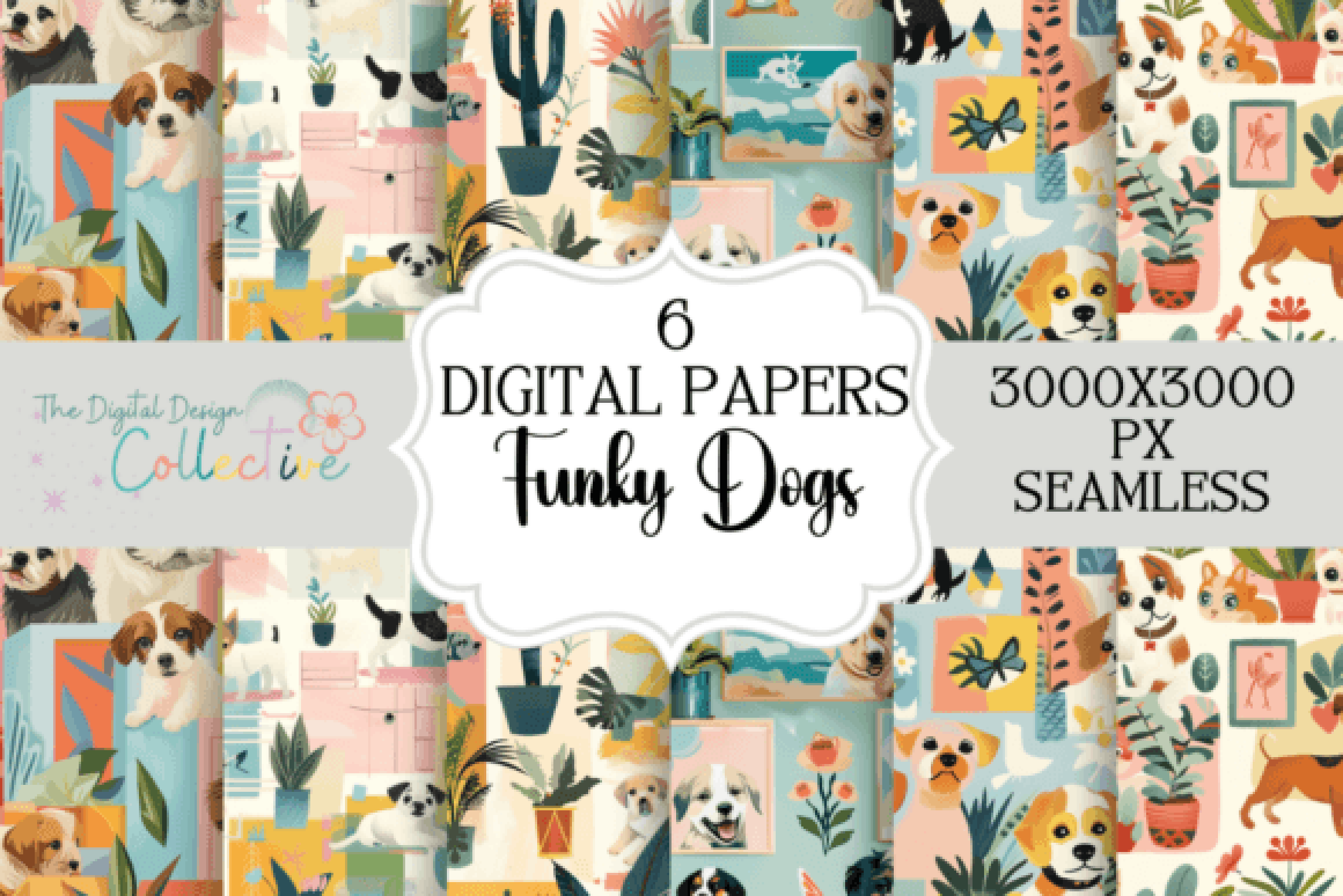 Funky Seamless Dog Patterns Bundle