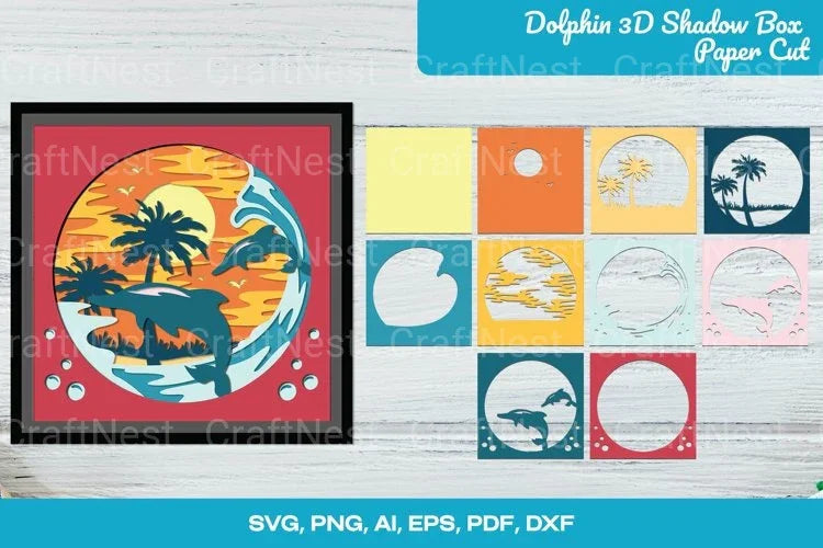 Dolphin 3D Shadow Box SVG Bundle - CraftNest - Digital Crafting and Art