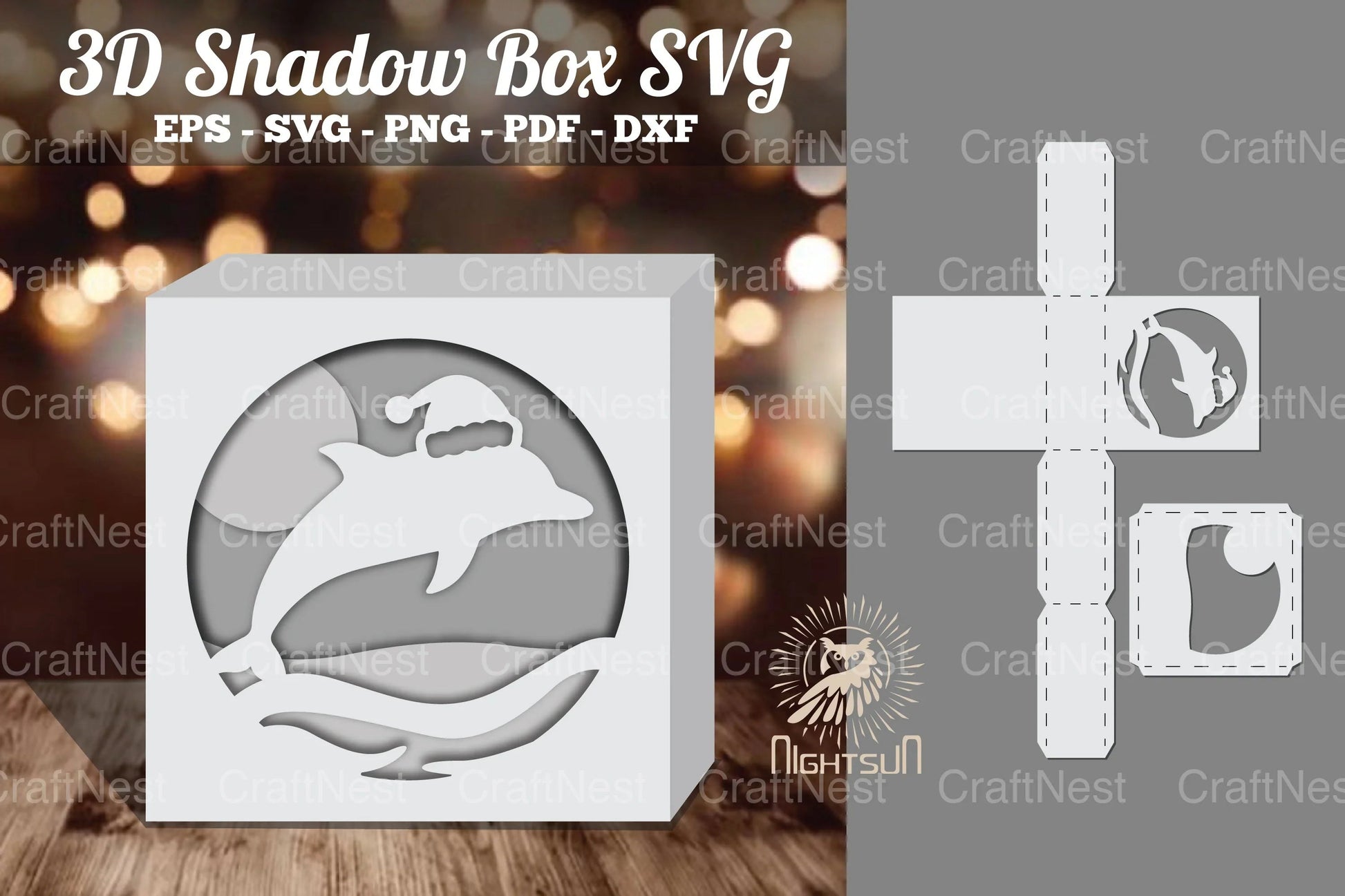 Dolphin Papercut Shadow Box Design Bundle - CraftNest - Digital Crafting and Art