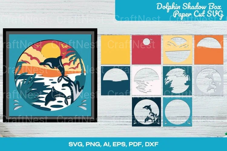 Dolphin Shadow Box SVG Bundle - Cut Files Collection - CraftNest - Digital Crafting and Art