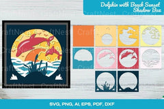 Dolphin Beach Sunset Shadow Box SVG Bundle - CraftNest - Digital Crafting and Art