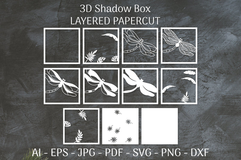 Dragonfly and Flowers Layered Papercut Nature SVG Bundle 2 - CraftNest - Digital Crafting and Art