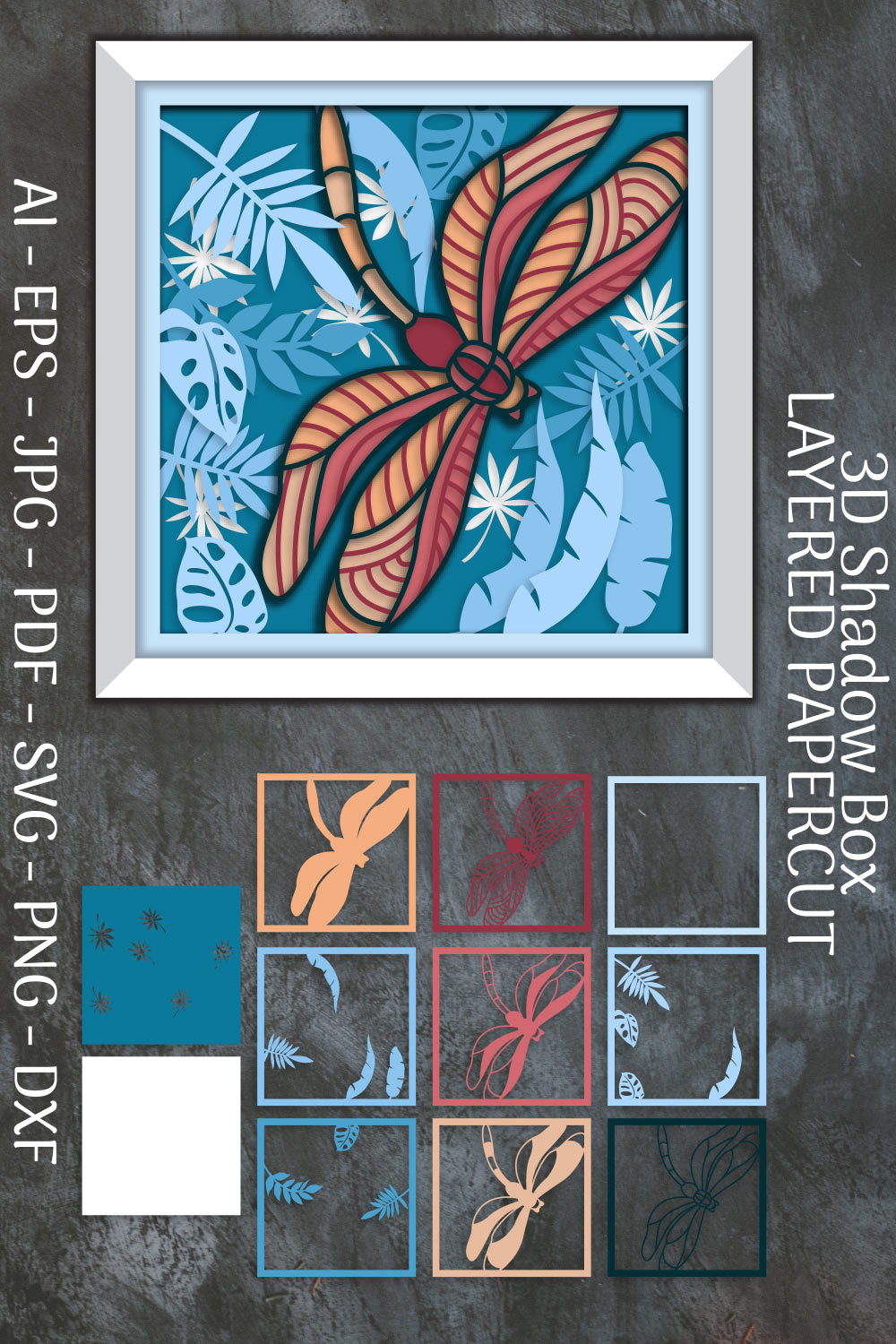 Dragonfly and Flowers Layered Papercut Nature SVG Bundle 2 - CraftNest - Digital Crafting and Art