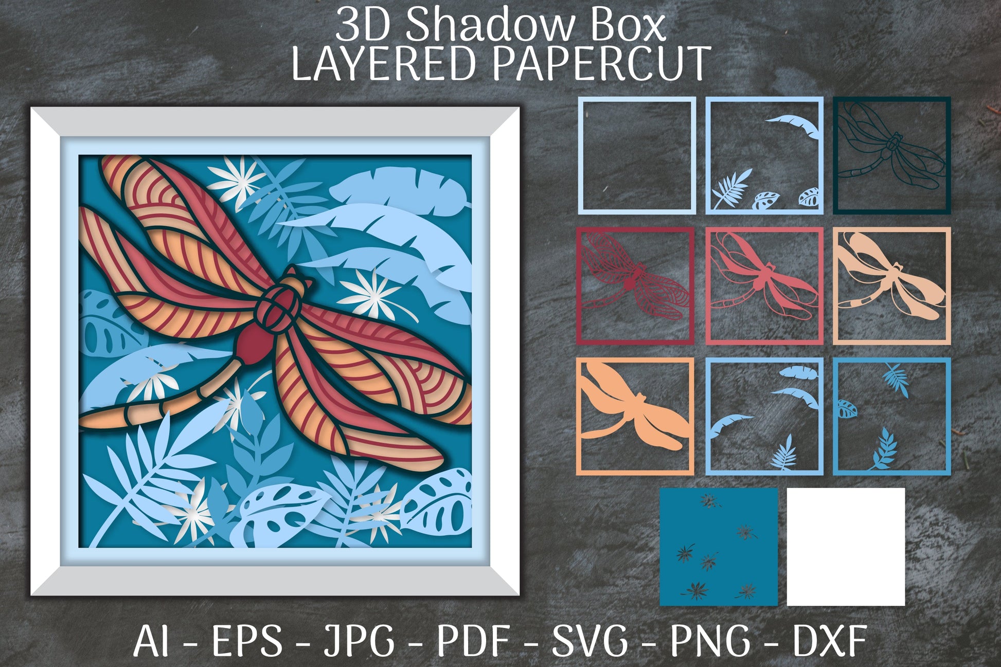 Dragonfly and Flowers Layered Papercut Nature SVG Bundle 2 - CraftNest - Digital Crafting and Art