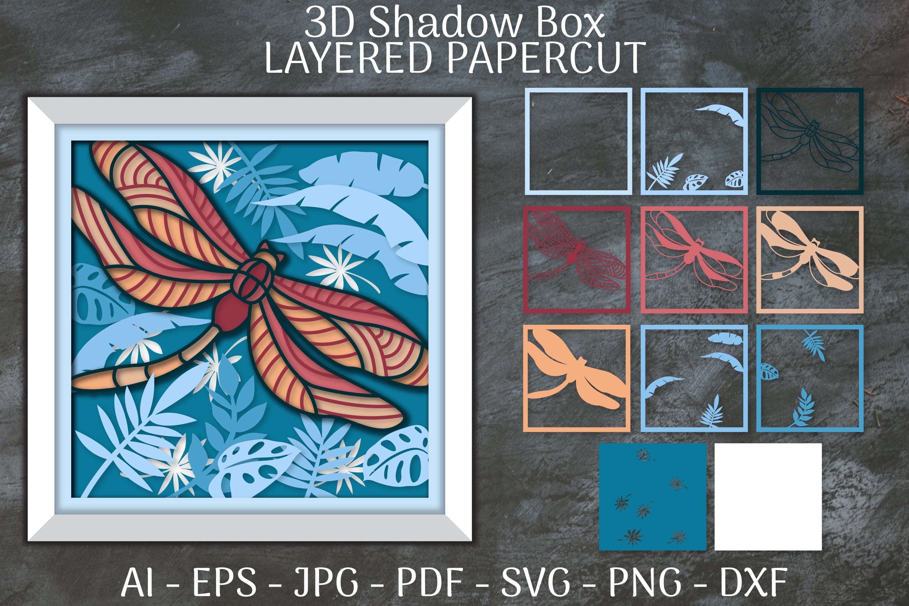 Dragonfly and Flowers Layered Papercut Nature SVG Bundle 2 - CraftNest - Digital Crafting and Art
