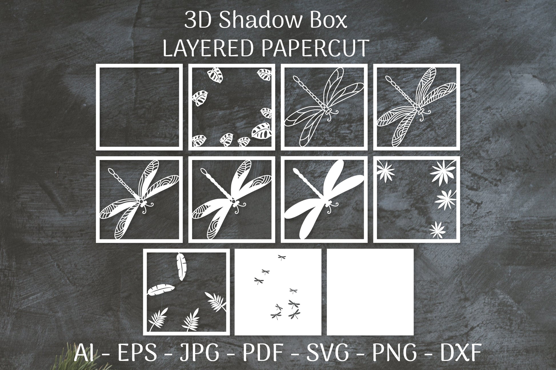 Dragonfly and Flowers Layered Papercut Nature SVG Bundle 4 - CraftNest - Digital Crafting and Art