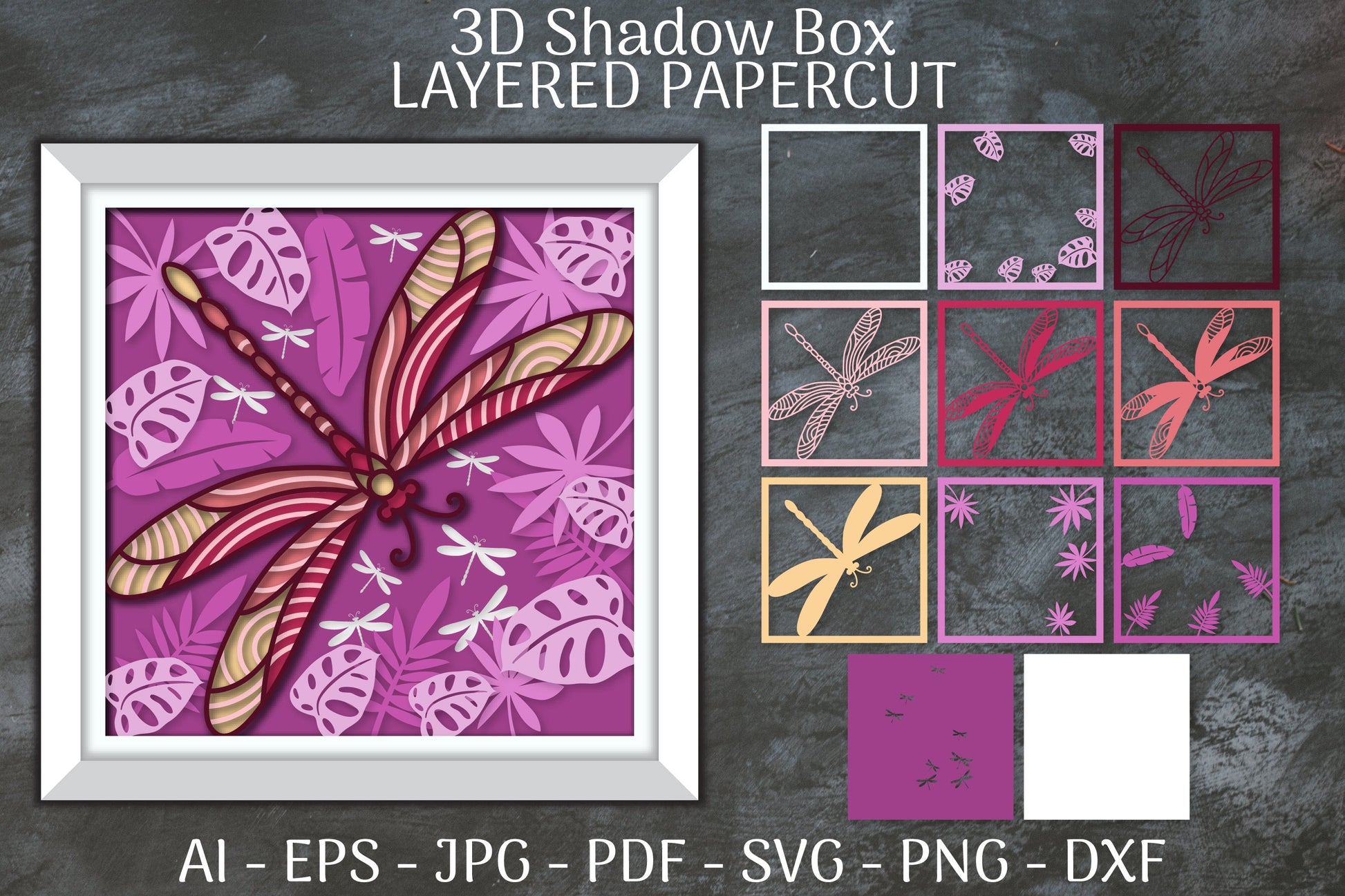 Dragonfly and Flowers Layered Papercut Nature SVG Bundle 4 - CraftNest - Digital Crafting and Art