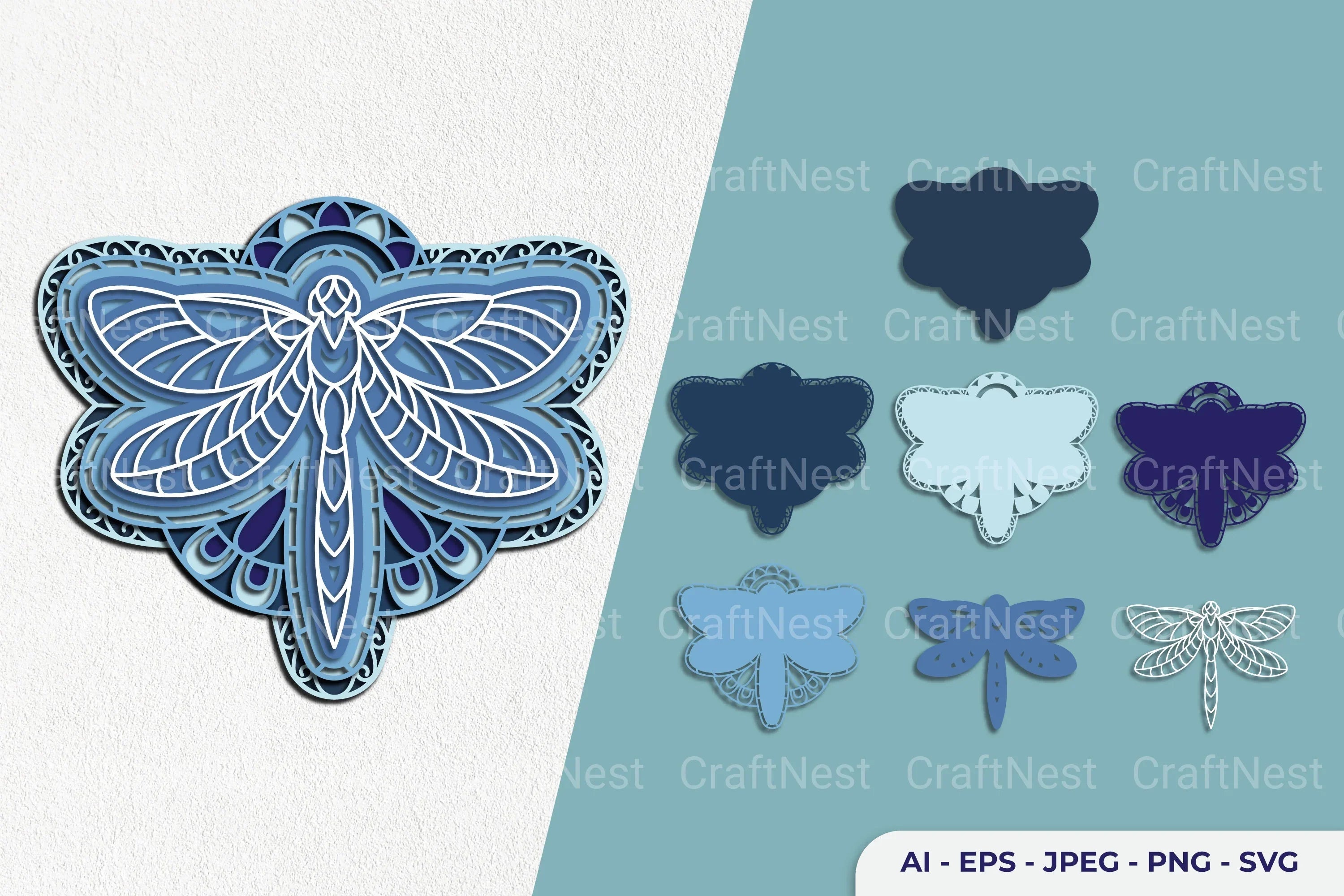 Dragonfly Mandala Layered Papercut Clipart Bundle - CraftNest - Digital Crafting and Art