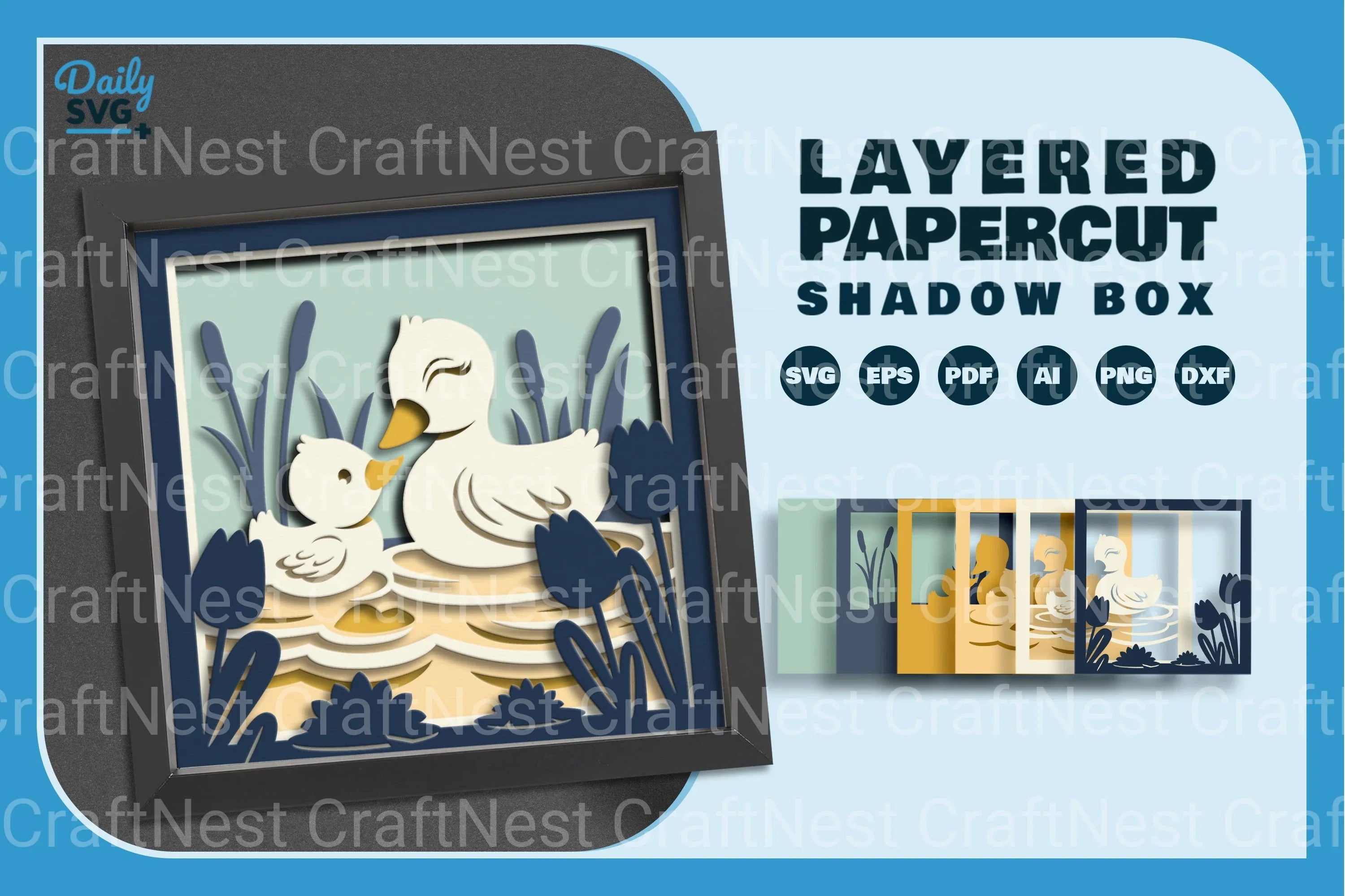 Duck Mom and Baby Papercut SVG Bundle