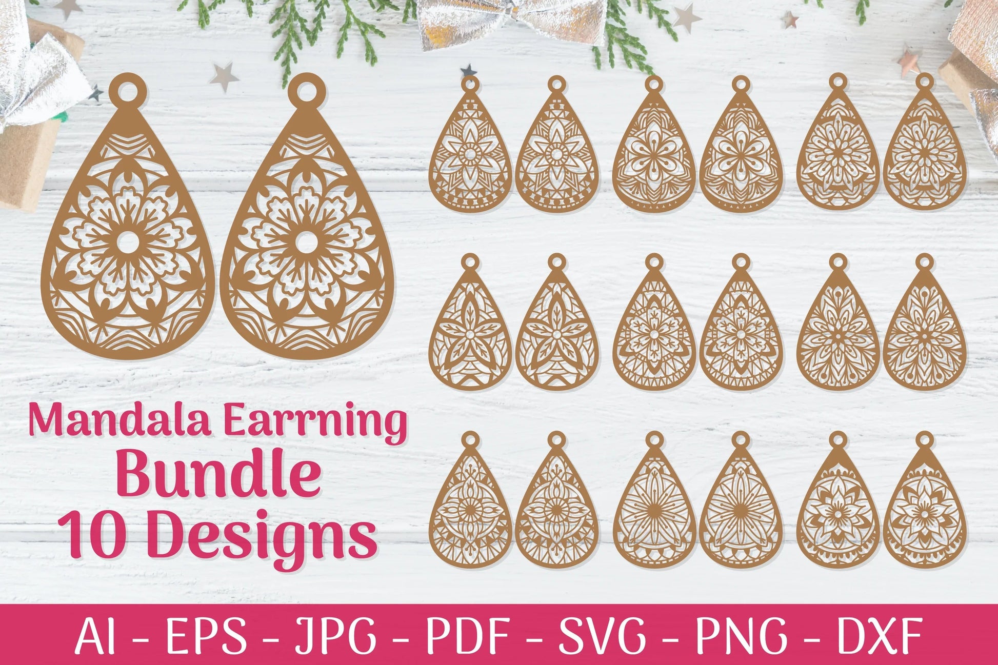 Mandala Earrings SVG Template Bundle 1 - CraftNest - Digital Crafting and Art