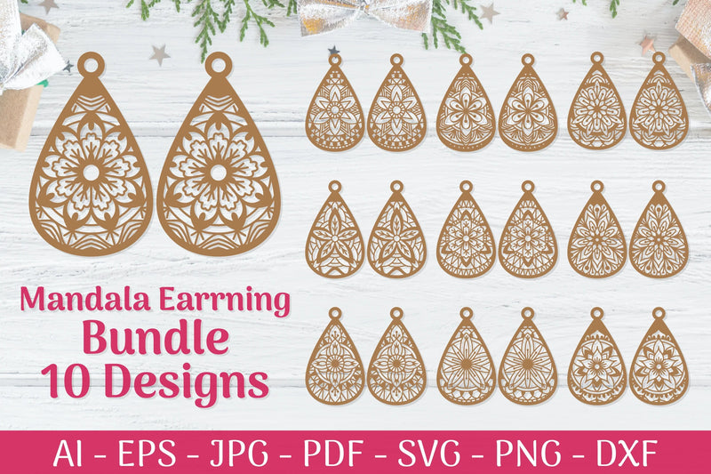 Mandala Earrings SVG Template Bundle 1 - CraftNest - Digital Crafting and Art