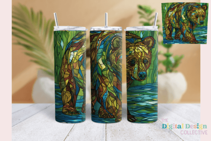 Brown Bear Stained Glass Tumbler Wrap - CraftNest - Digital Crafting and Art