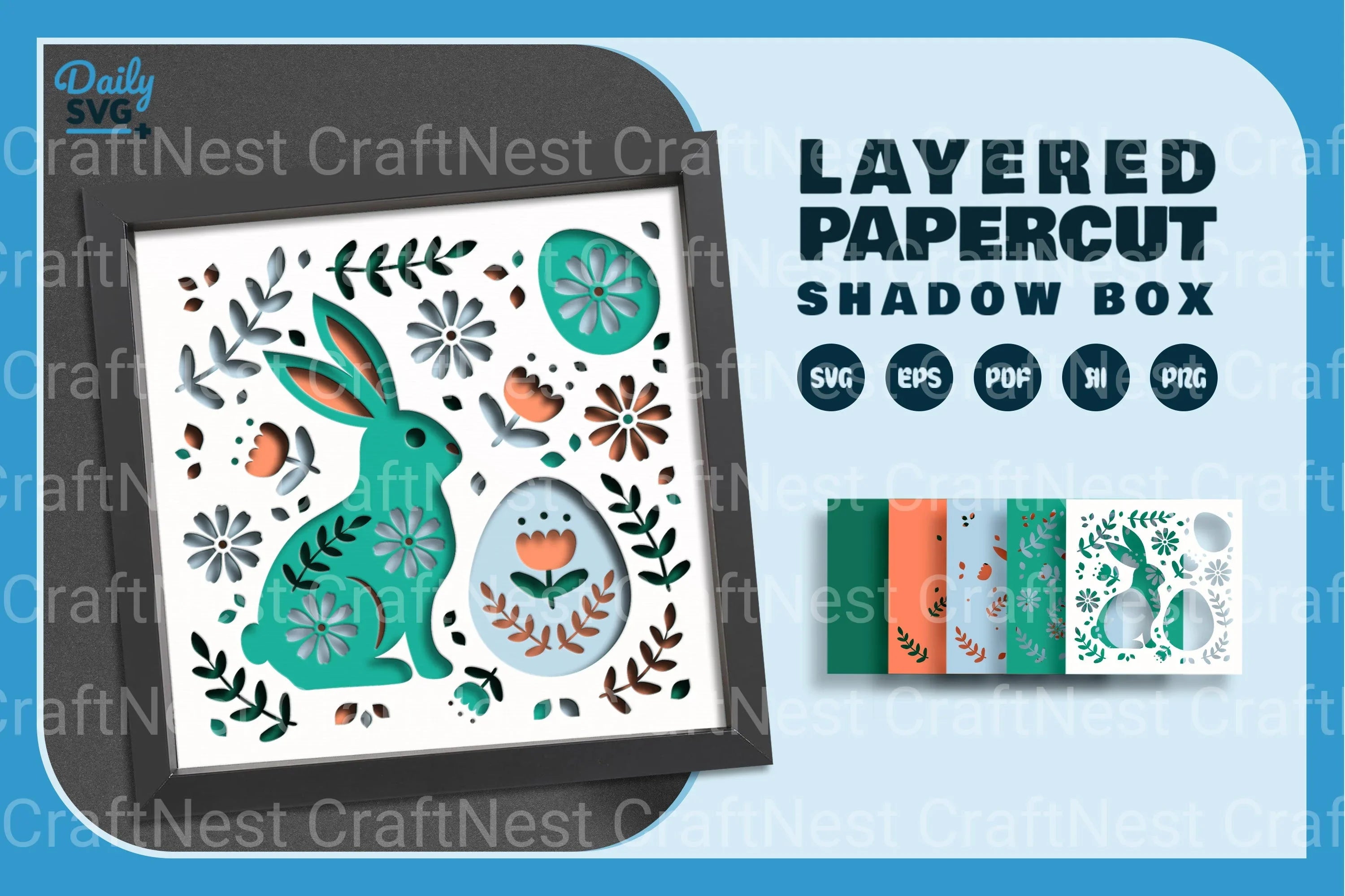 Easter Bunny Floral Folk Art Papercut SVG Bundle