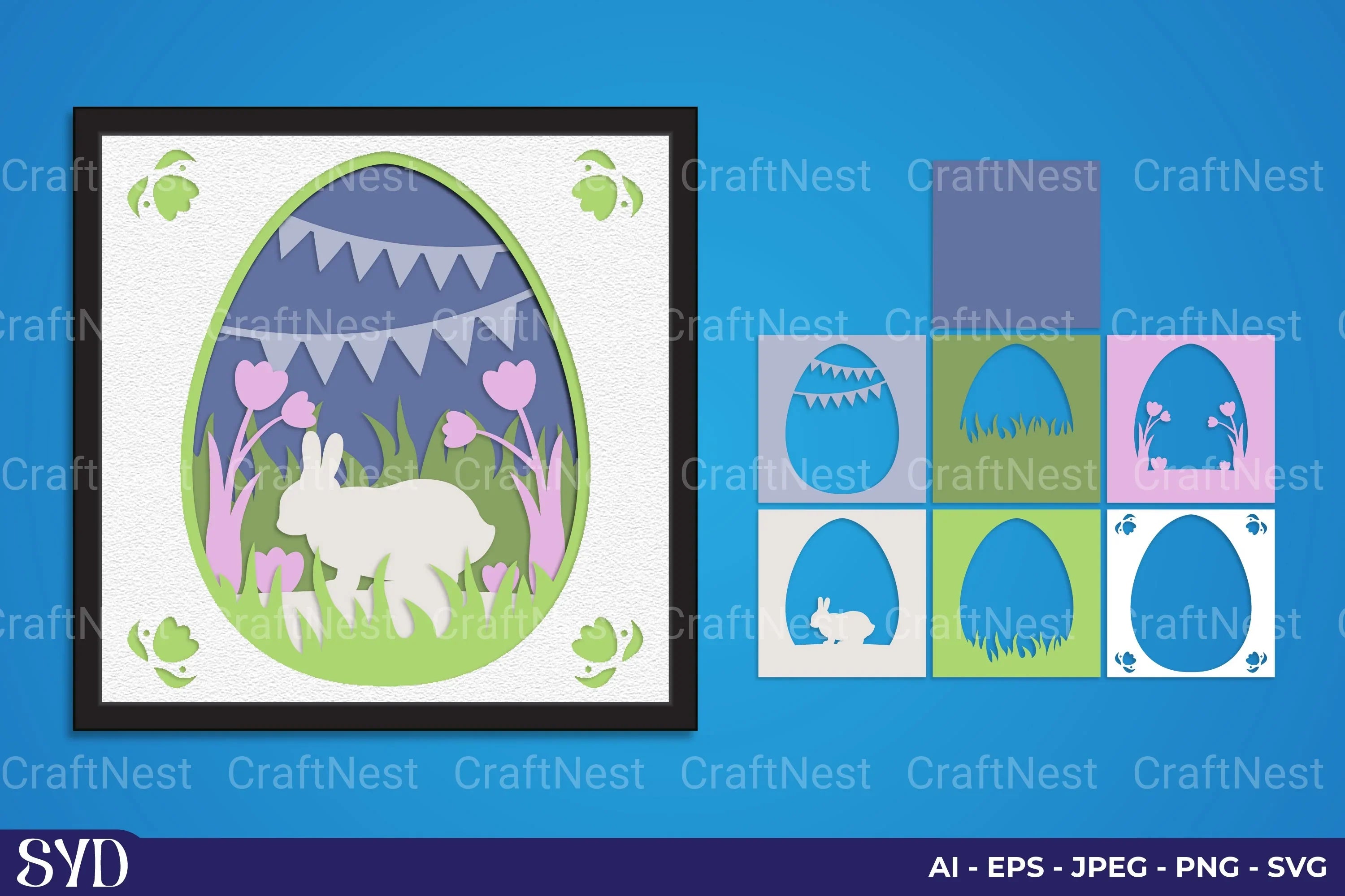 Easter Bunny Layered Papercut SVG Bundle - CraftNest - Digital Crafting and Art