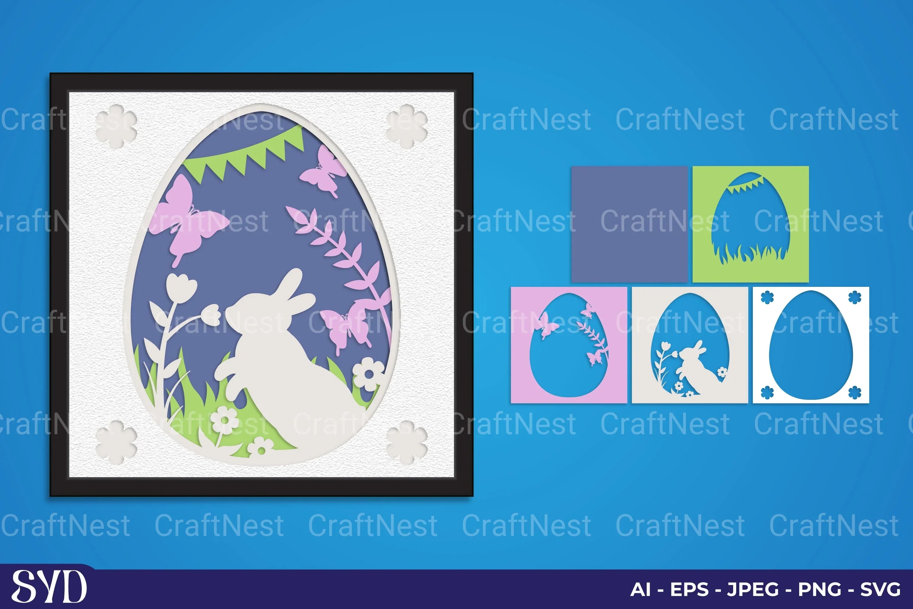 Easter Bunny Layered Papercut SVG Bundle - CraftNest - Digital Crafting and Art