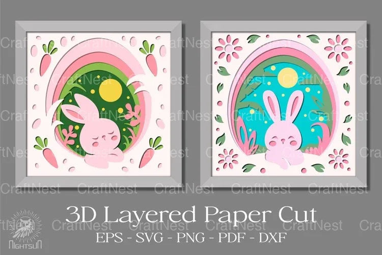 Easter Bunny Layered Paper Cut Clipart Bundle - CraftNest - Digital Crafting and Art
