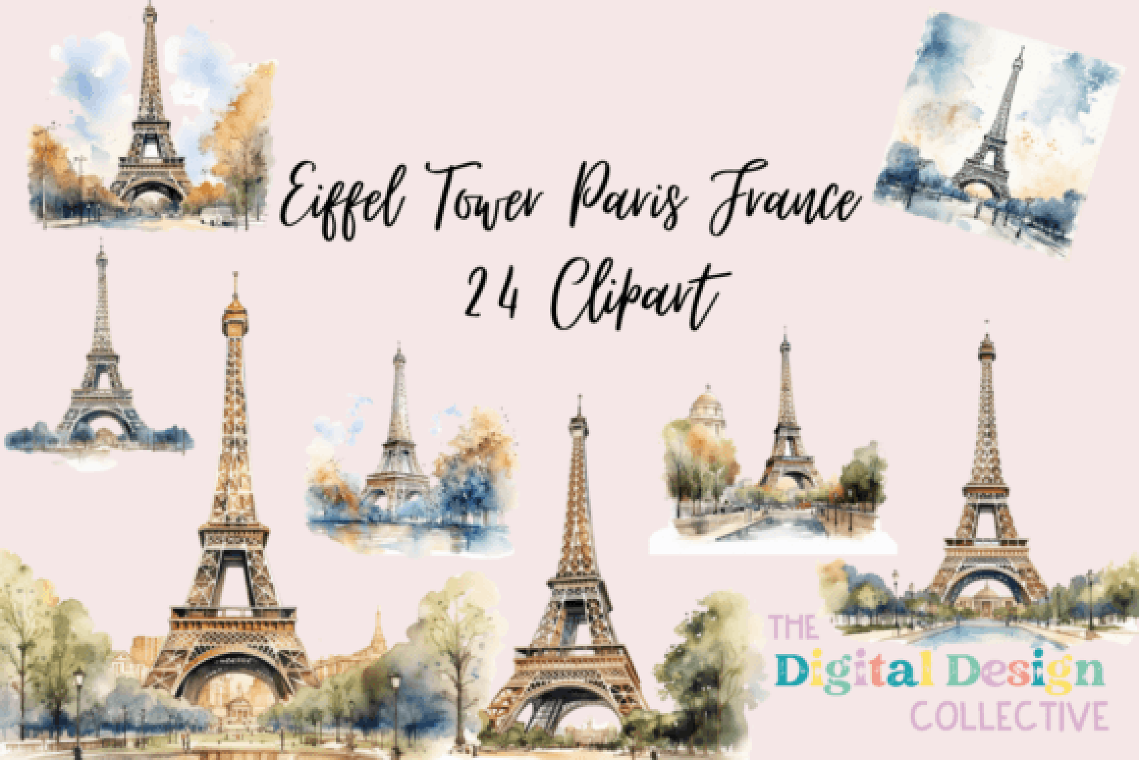Eiffel Tower Paris France Clipart Bundle