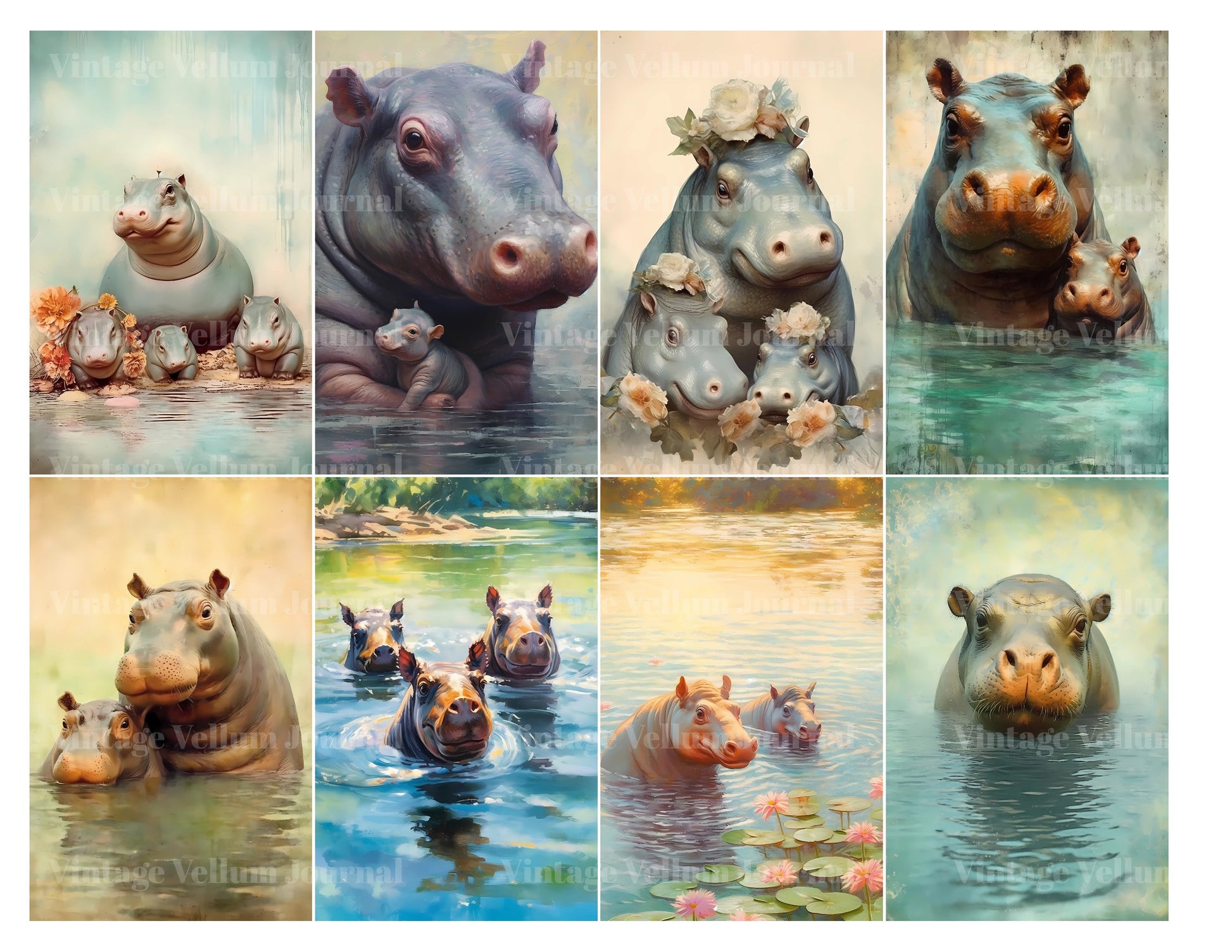 Baby Hippos Junk Journal Pages - CraftNest