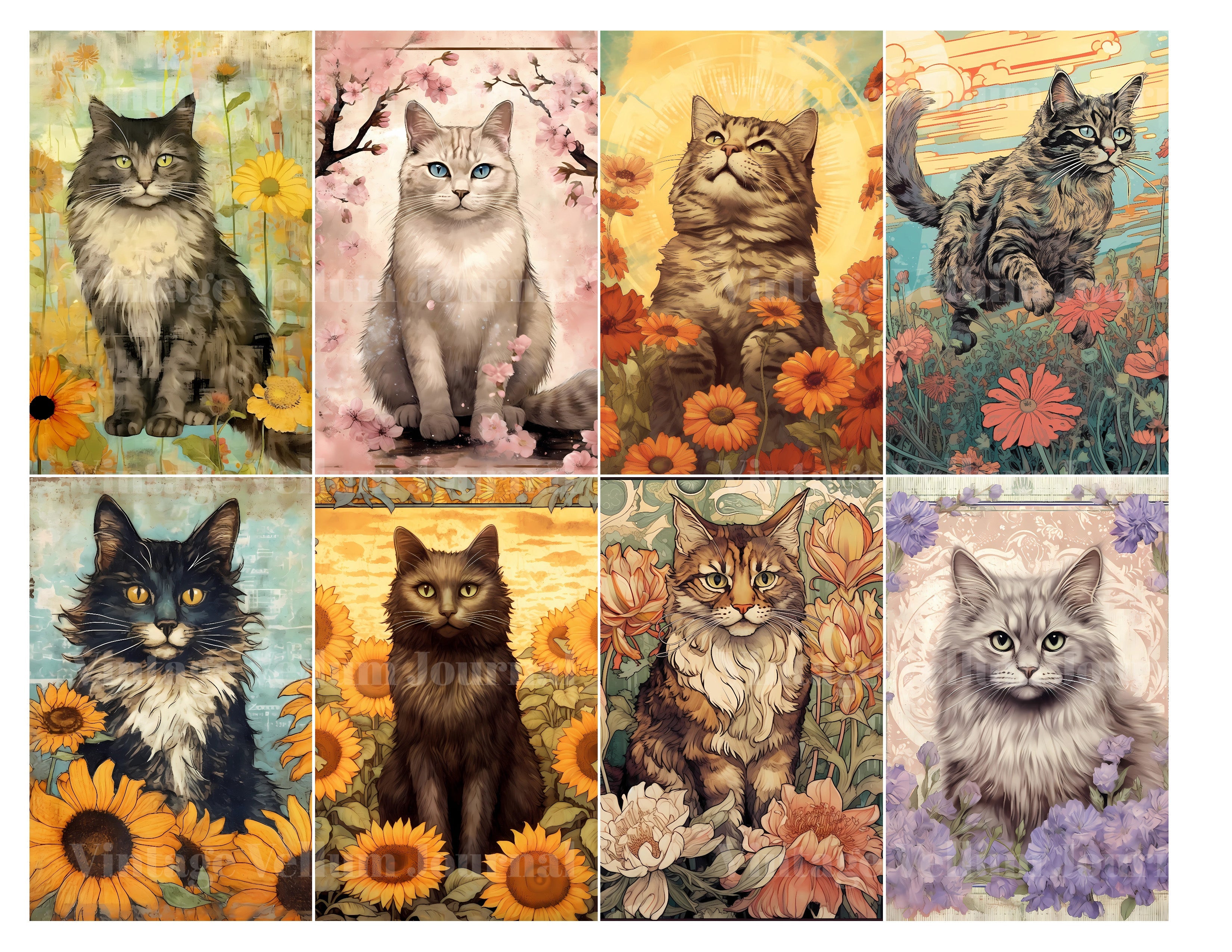 Flower Cats Junk Journal Pages - CraftNest