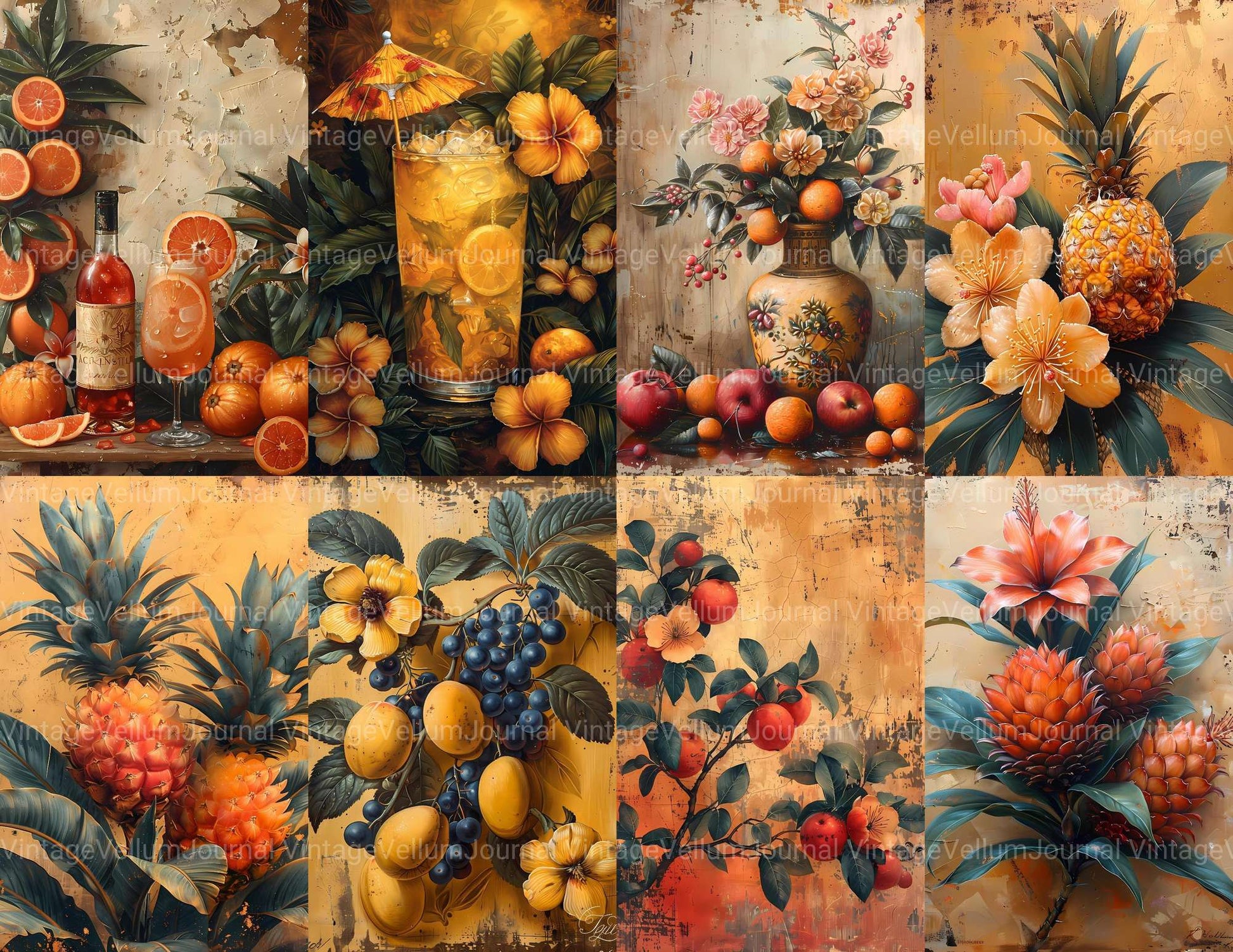 Golden Tropicals Junk Journal Pages - CraftNest - Digital Crafting and Art