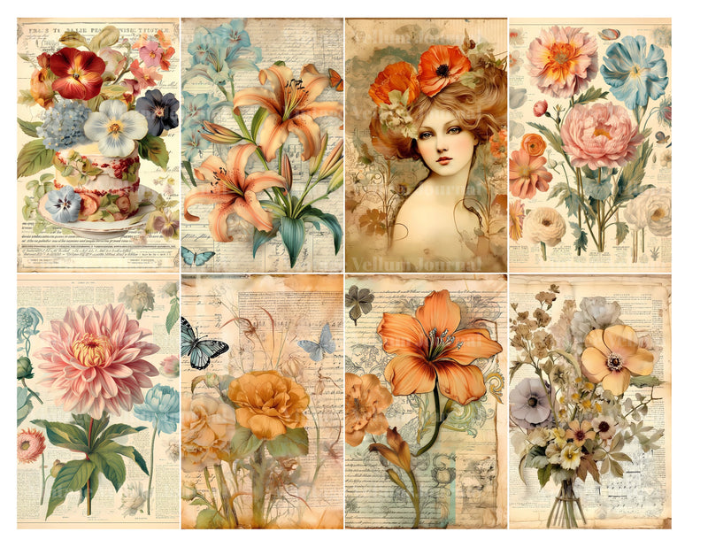 Flower Books Junk Journal Pages - CraftNest