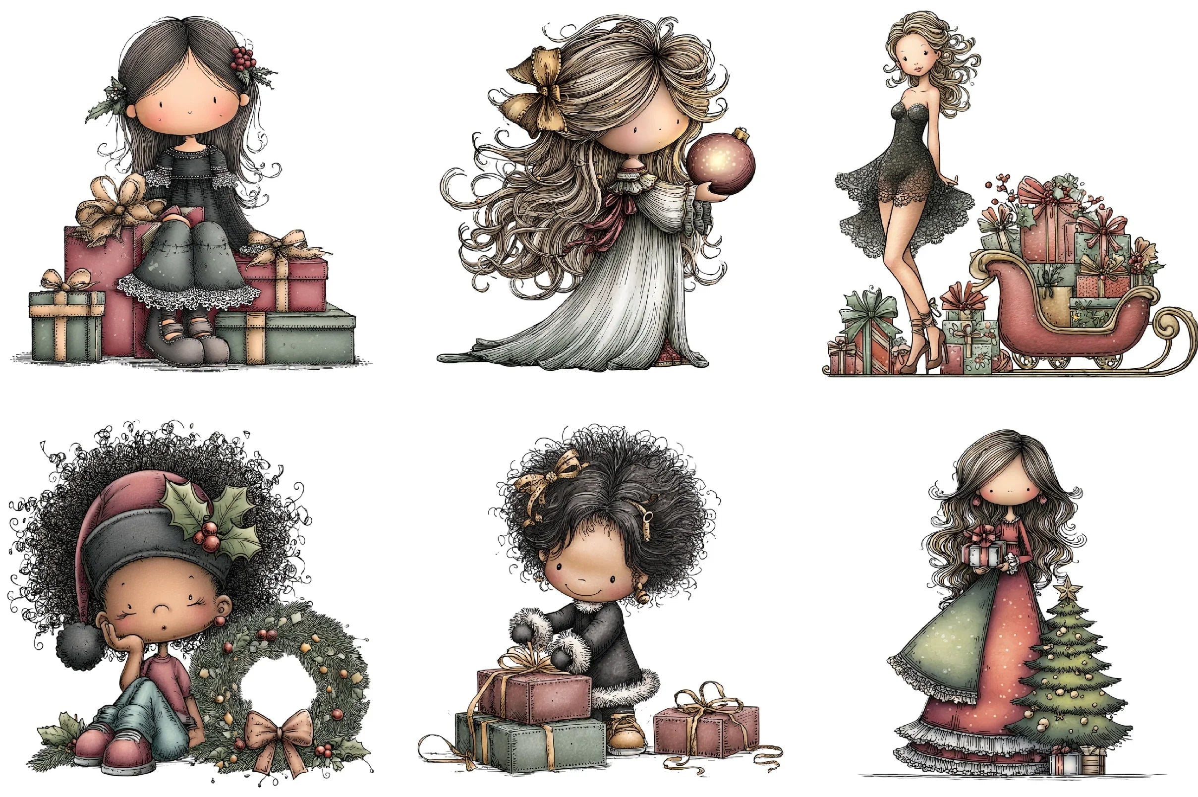 Elegant Christmas Girl Clipart Bundle - CraftNest - Digital Crafting and Art