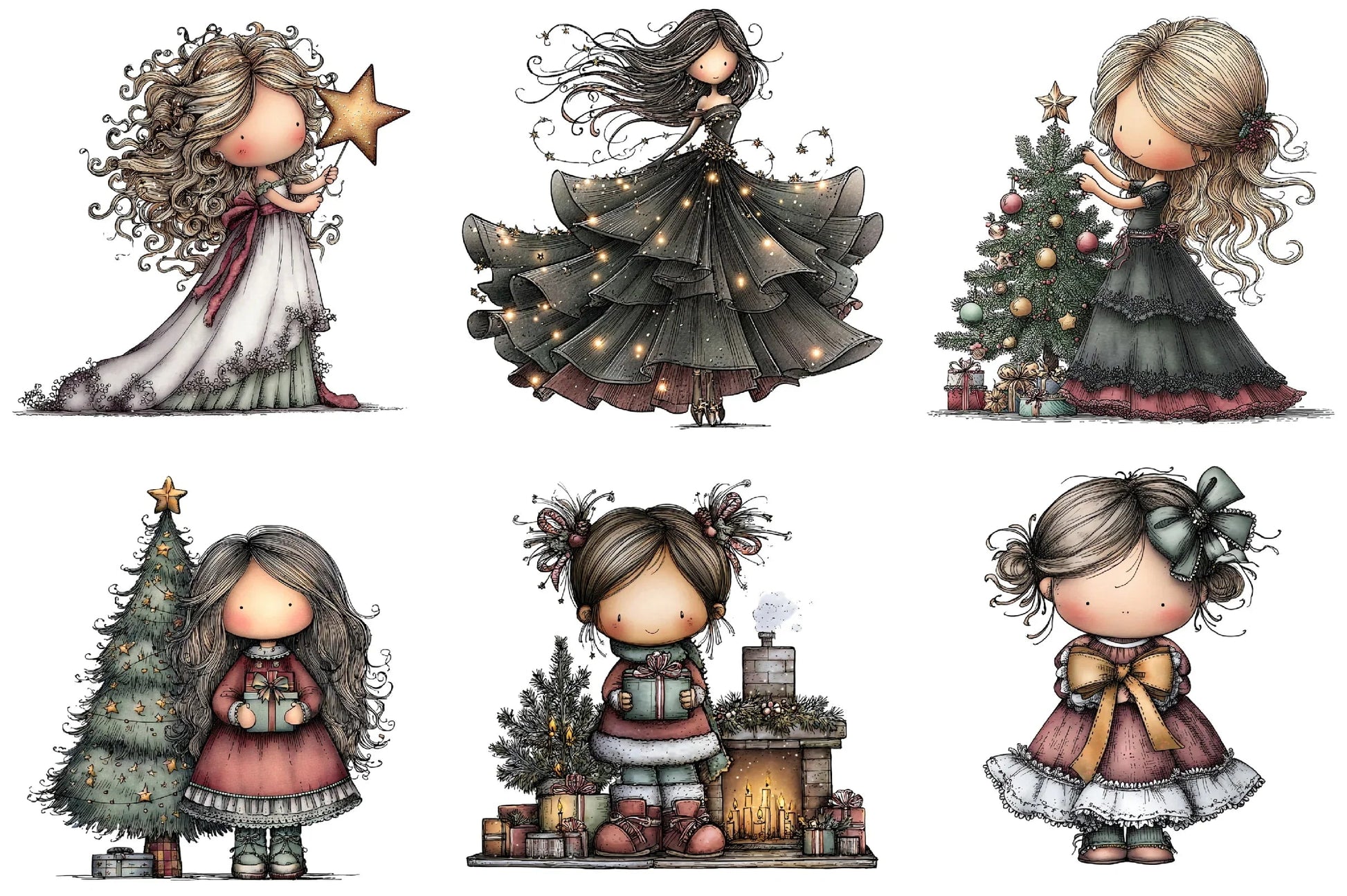 Elegant Christmas Girl Clipart Bundle - CraftNest - Digital Crafting and Art