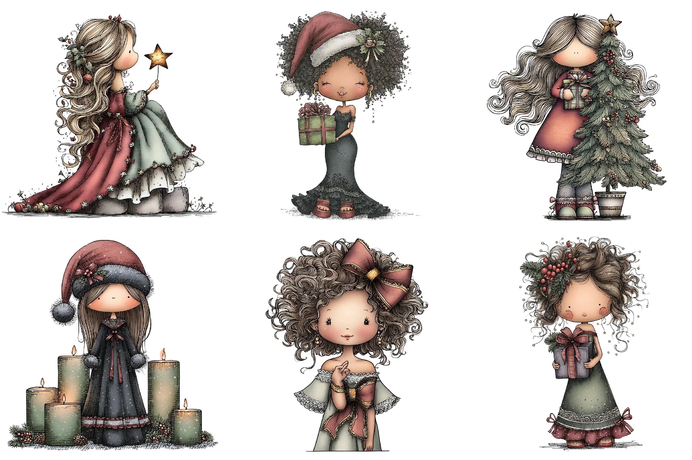 Elegant Christmas Girl Clipart Bundle - CraftNest - Digital Crafting and Art