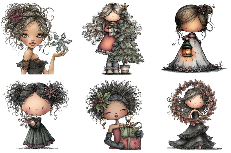 Elegant Christmas Girl Clipart Bundle - CraftNest - Digital Crafting and Art